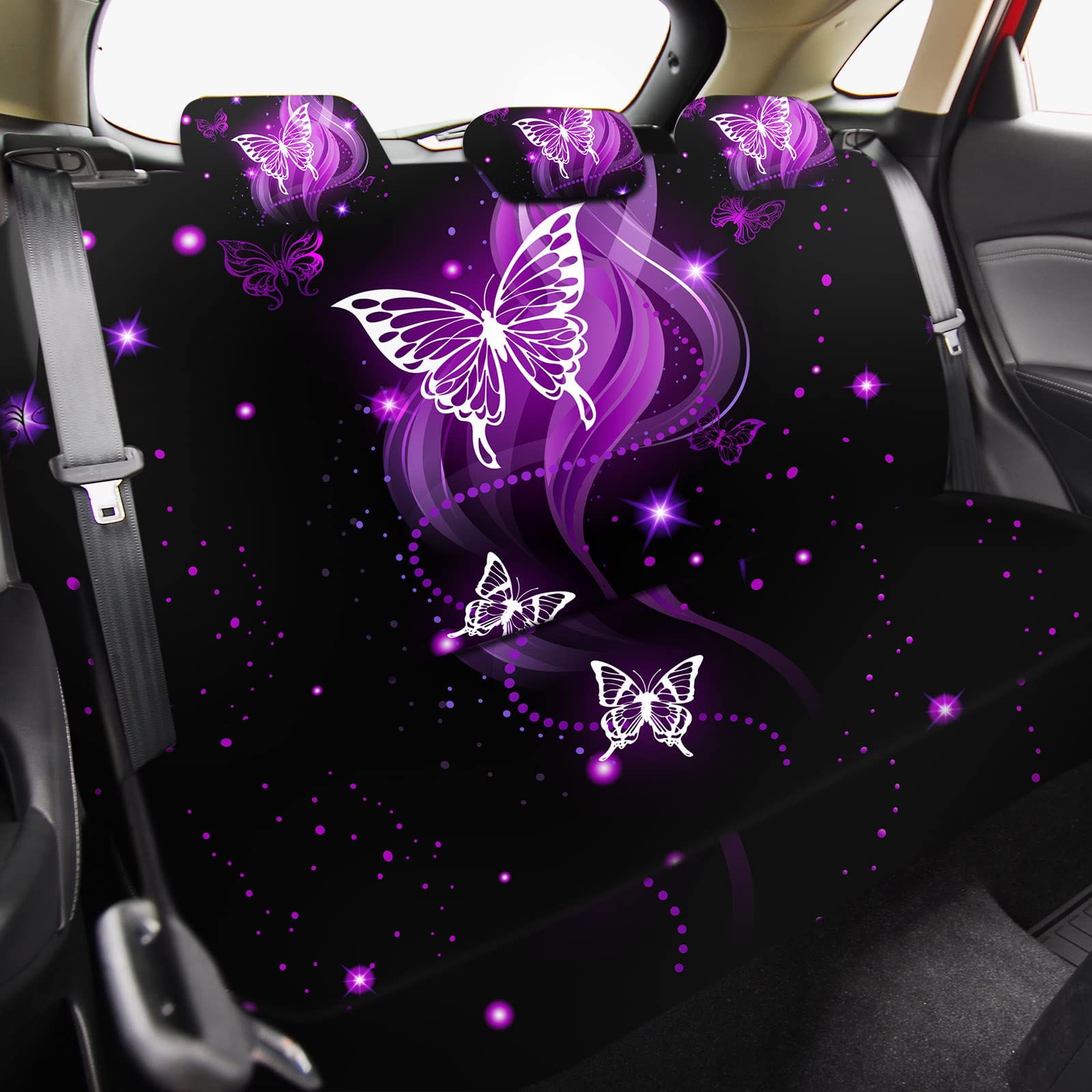 15 Pcs Butterfly Car Seat Covers Full Set Butterfly Front Rear Seat Covers Steering Wheel Cover Wrist Strap Coasters Armrest Sho