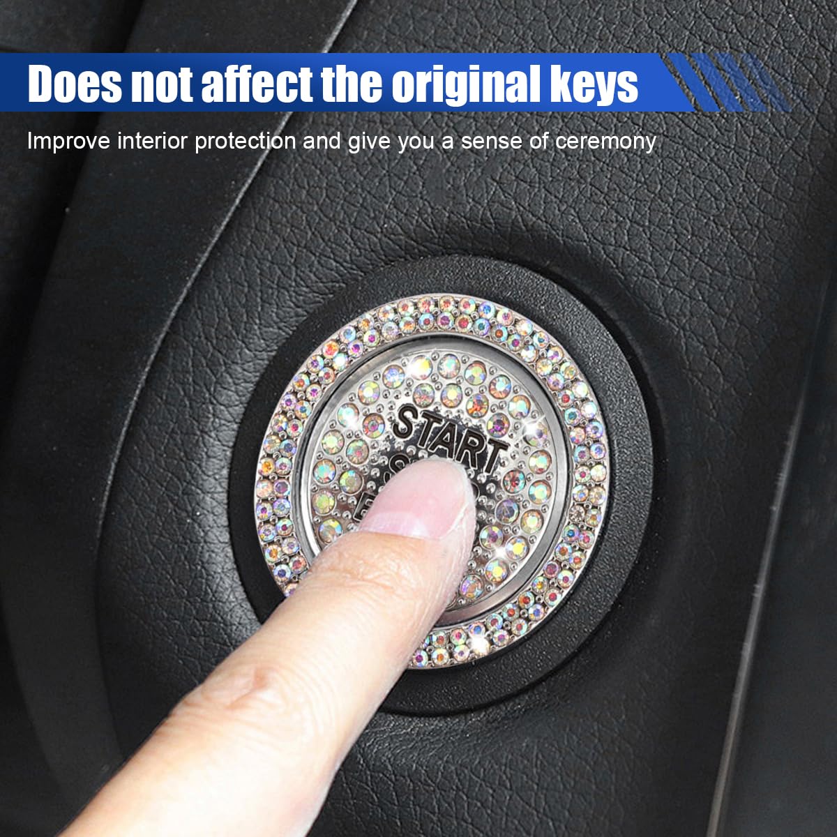 Bling Crystal Car Engine Start Ring Sticker, Sparkling Rhinestone Push Start Button Decorative Cover, Anti-Scratch Key Ignition