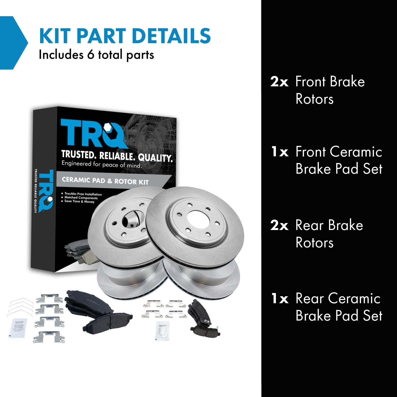 Trq Front And Rear Brake Pad & Rotor Kit Brake Pads Brake Rotor Ceramic Compatible With 2005-2021 Nissan Frontier 2005-2015 Xter