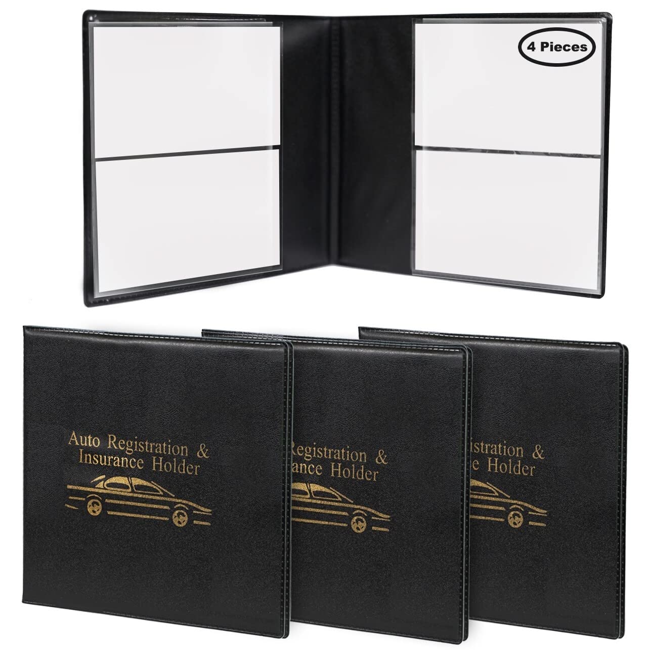 Sterling Car Auto Insurance Registration BLACK Document Wallet Holders - Automobile,Motorcycle,Truck,Vinyl ID Holder & Visor Storage-Strong Closure On Each-Necessary in Every Vehicle-4 Pack Set