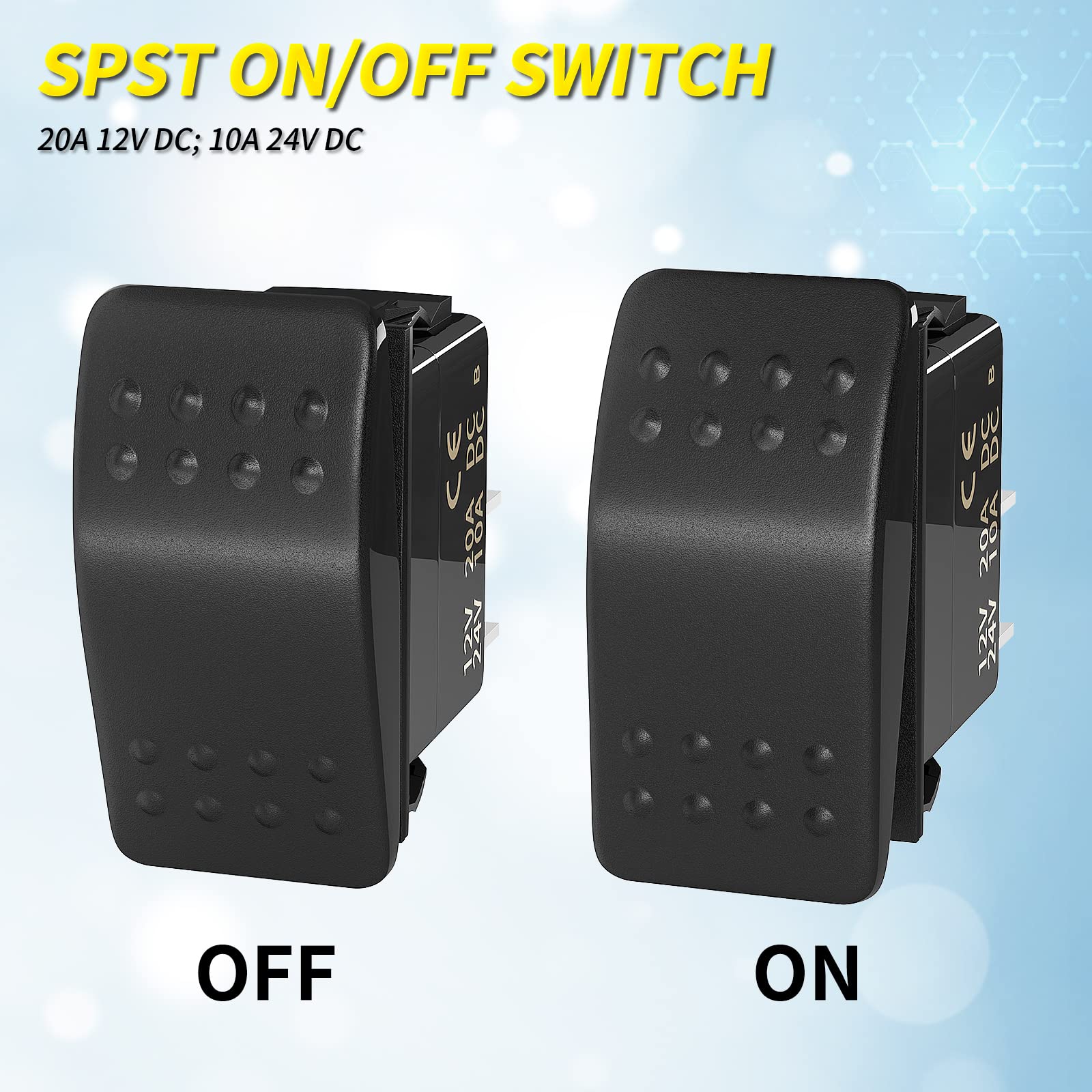 Joinfworld Boat Rocker Switch 12V 20A SPST ON Off Toggle Switch 2 Pin Rocker Switch 12 Volt Boat Switch Toggle for Automotive Ca