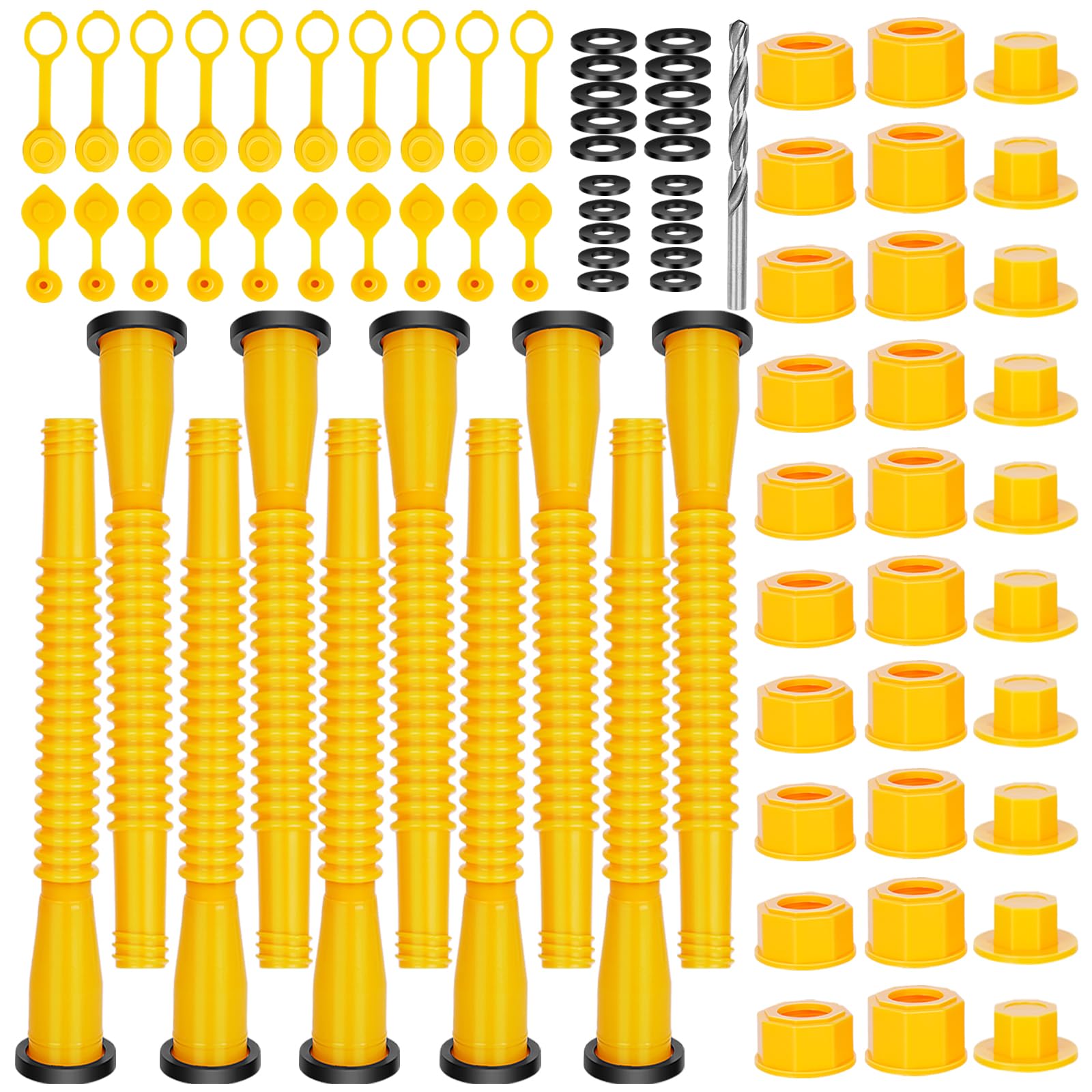 Godboy Yellow 10-Pack Flexible Pour Nozzles, Gas Can Spout Replacement, Suitable for Most 1/2/5/10 Gal Oil Cans