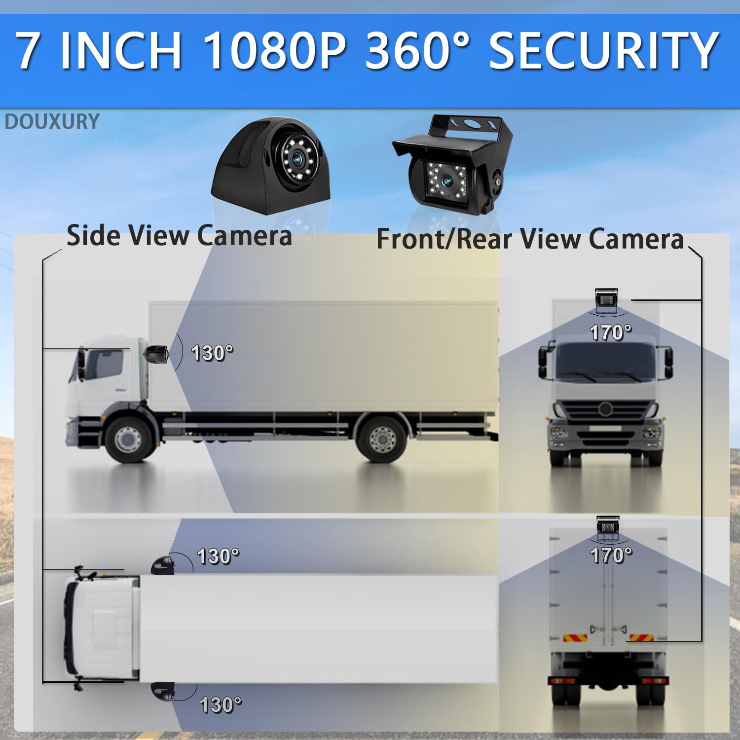 Rv Backup Camera System With 7'' Quad Split 1080P Monitor For Truck Trailer Semi Camper Bus & 4 Ahd Rear Side View Camera With D