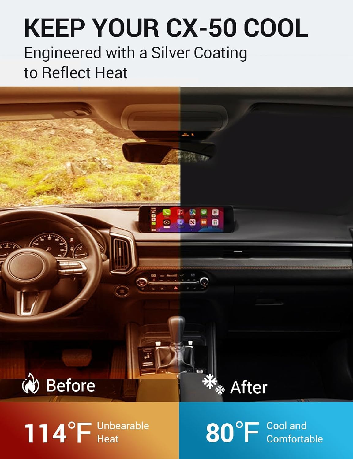 Proadsy 2025 Upgrade Windshield Sun Shade Custom Fit Mazda Cx-50 2023 2024 2025 Mazda Cx50 Suv Foldable Front Sunshade Protector