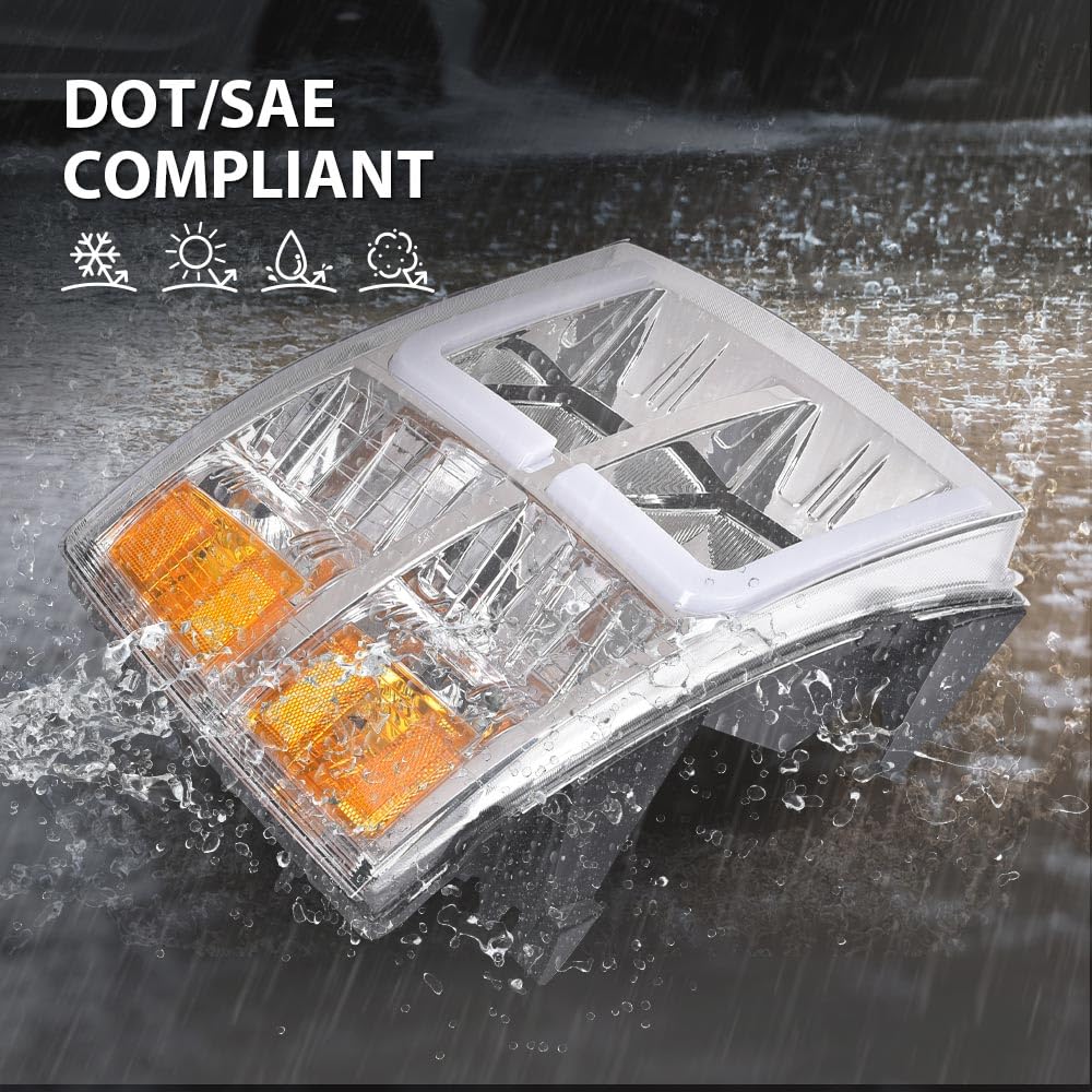 Pit66 Led Drl Tube Projector Headlights W/O Bulb Compatible With Chevy Silverado 1500 2007-2013/2500Hd 3500Hd 07-14(Not Fit 2007