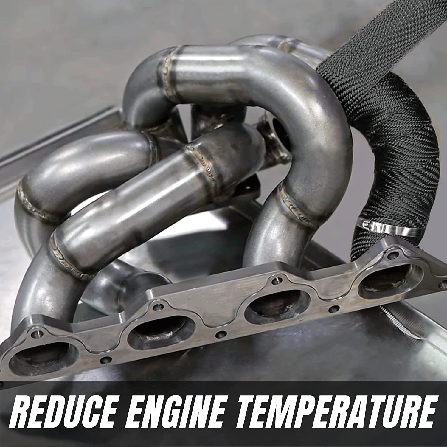 Sunplustrade 2' X 50' Black Exhaust Header Heat Wrap For Motorcycle Cars Heat Shield With Stainless Steel Zip Tie (2 Pack)