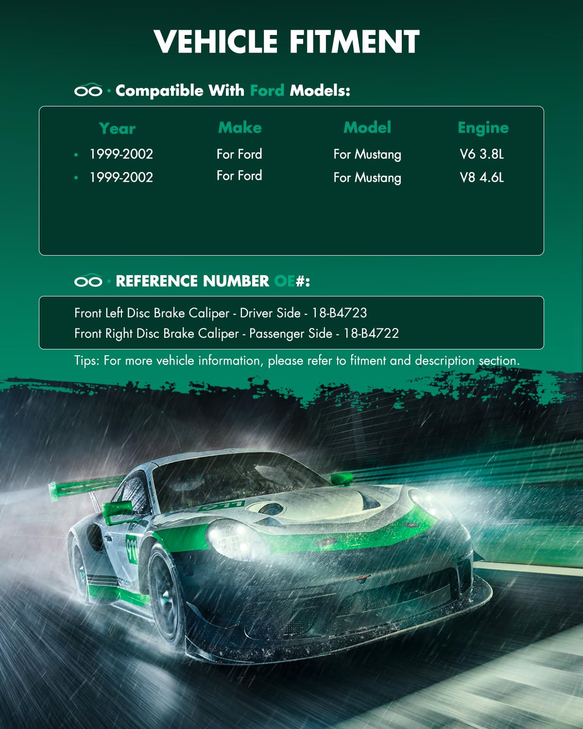 Scitoo Front Left+Right Brake Calipers With Bracket 18-B4722 18-B4723 Compatible For Ford For Mustang 1999-2002