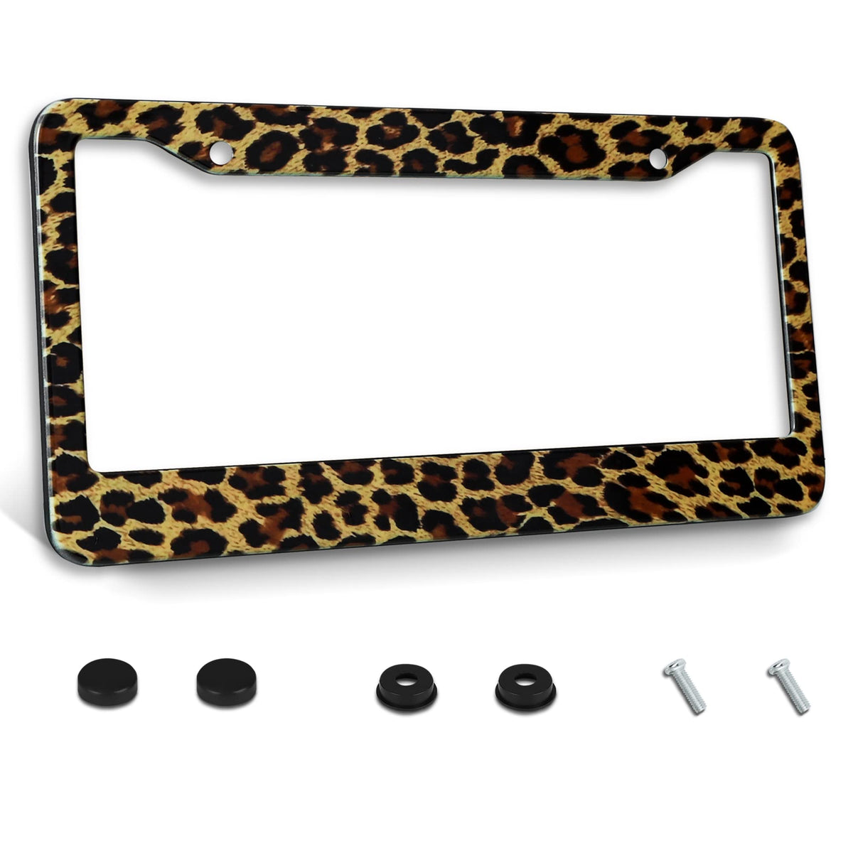 Cheetah Leopard Brown License Plate Frame Stainless Steels Cute Animal Car Tag H WBCARB09MCMS5T2