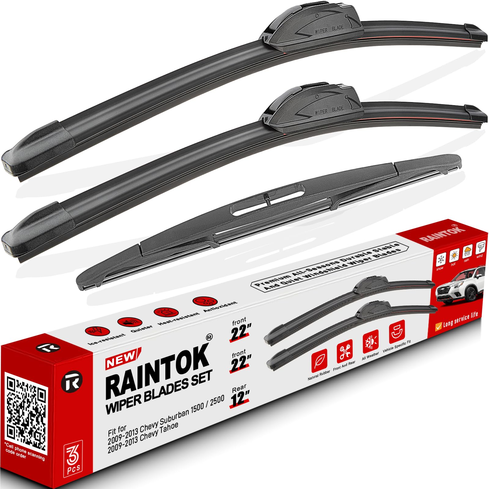 Raintok Windshield Wiper Blades Replacement For 2007-2014 Cadillac Escalade Esv Ext & 2008-2013 Chevy Suburban 1500 2500 & 2008-