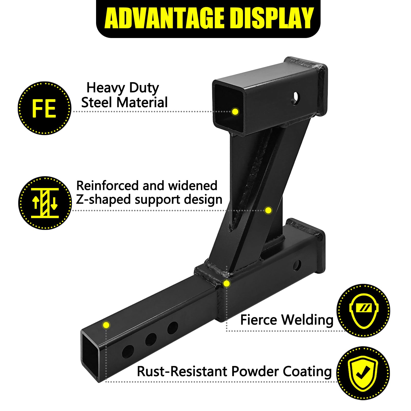 Kairay Double Hitch Receiver, 2 Inch Trailer Dual Hitch Extension Riser, Hitch Adapter Fits For 2 Inch Receiver Extender To 10 I
