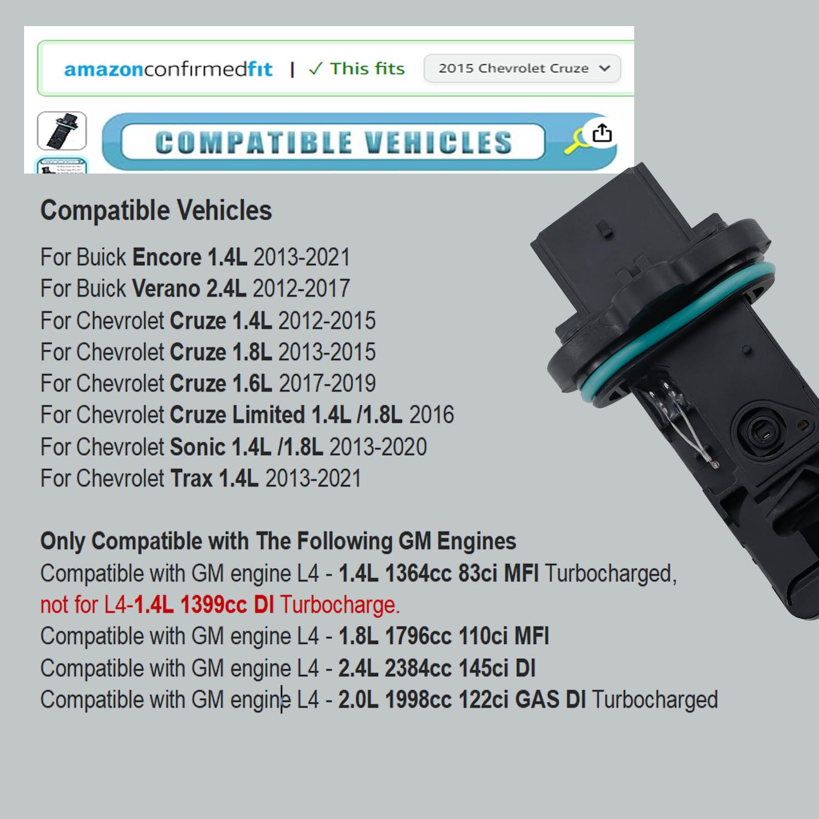 MANATEE 12671624 Mass Air Flow Sensor Meter MAF Sensor Compatible with Buick Encore Verano, for Chevy Caprice Trax Sonic Cruze 2