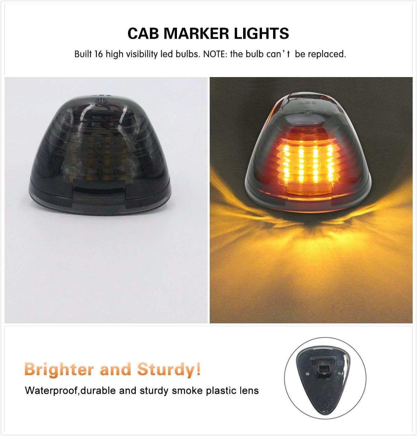 5 X Cab Marker Light, Smoke Lens With Amber 16 Led Roof Running Lights, Top Clearance Light For 1999-2016 Ford F150 F250 F350 F4