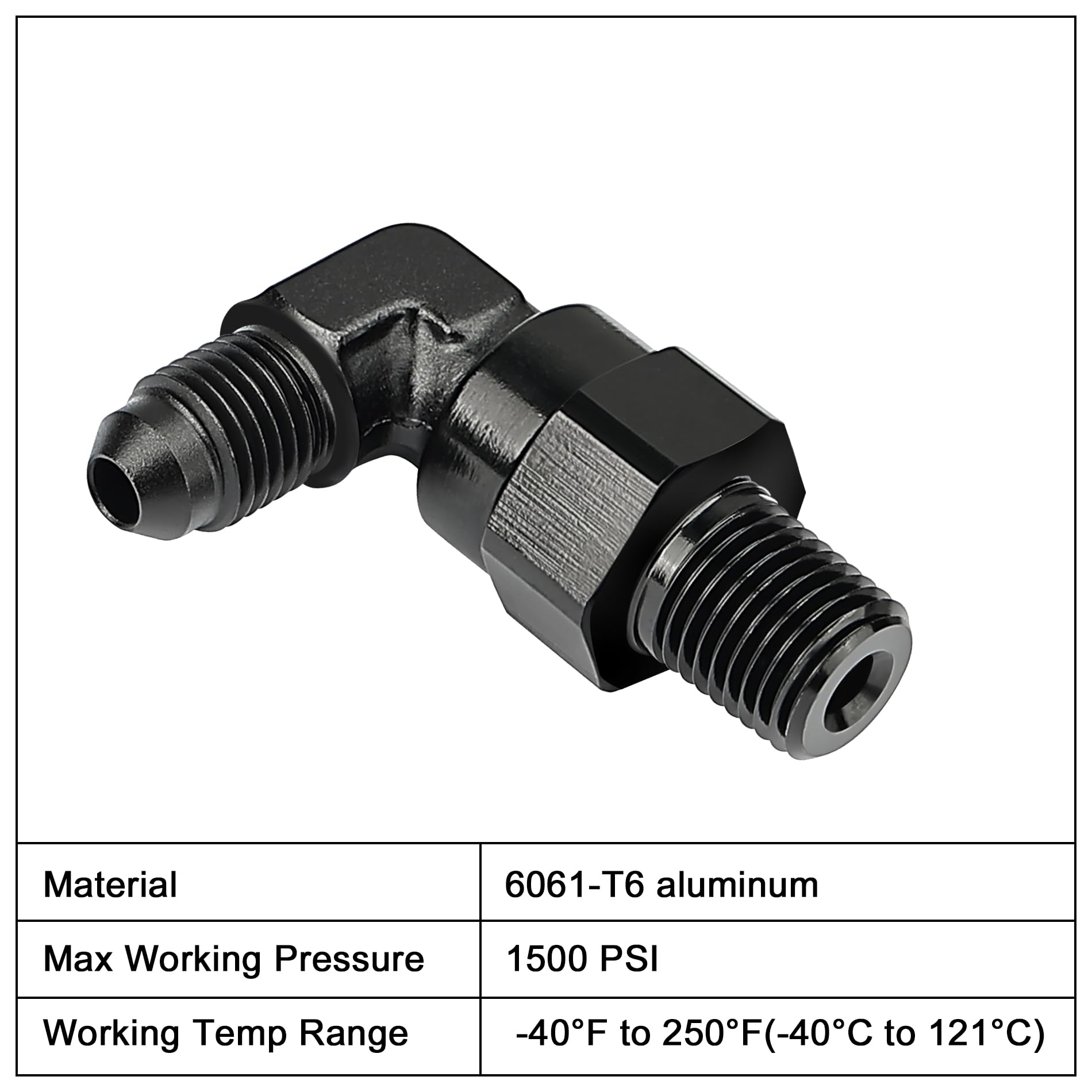 Evil Energy 3An Male Flare To 1/8 '' Npt 90 Degree Swivel Fitting Adapter Aluminum Black