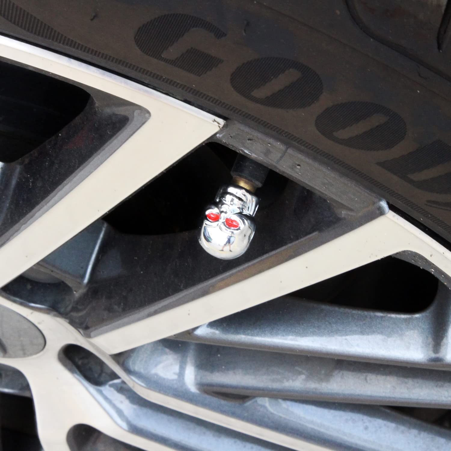 Dsycar Chrome Skull Tire Valve Caps Antirust Copper Core Air Caps Cover, Cool Valve Stem Caps For Cars, Suvs, Bike, Trucks And Motorcycles