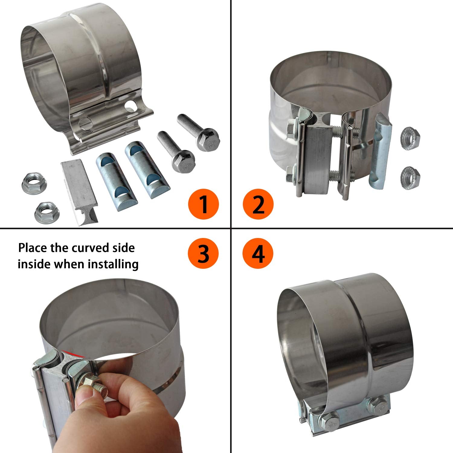 2Pcs 5 Inch Exhaust Clamps Stainless Steel For 5 Inner Diameter To 5.5 Outer Diameter Muffler Band Clamp Turbo Downpipe Tip Exhaust Pipes Connection