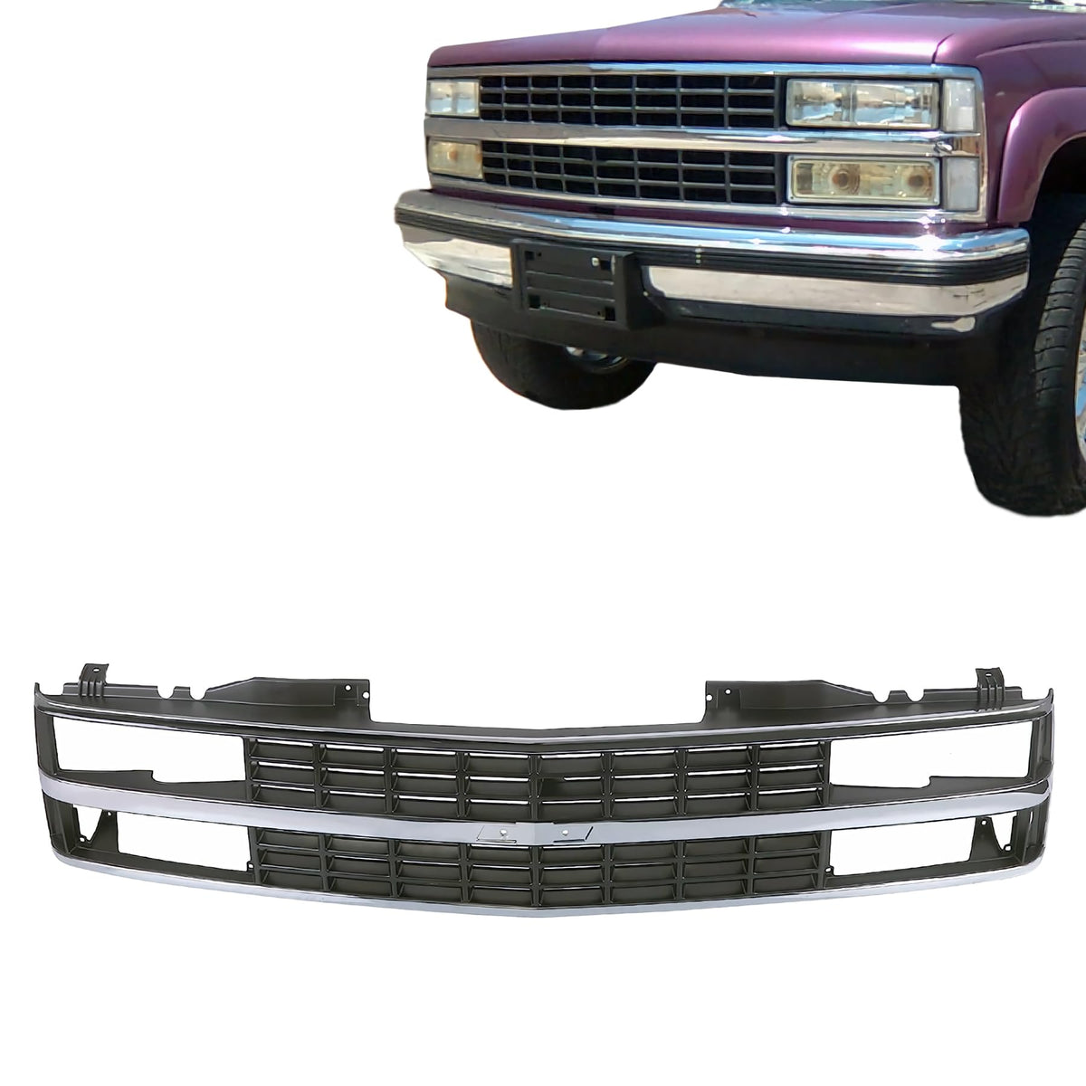 CarPartsDepot Front Grille Grill Chrome Shell Black Insert Compatible With 1988-1993 Cherolet C/K 1500 2500 3500 Blazer