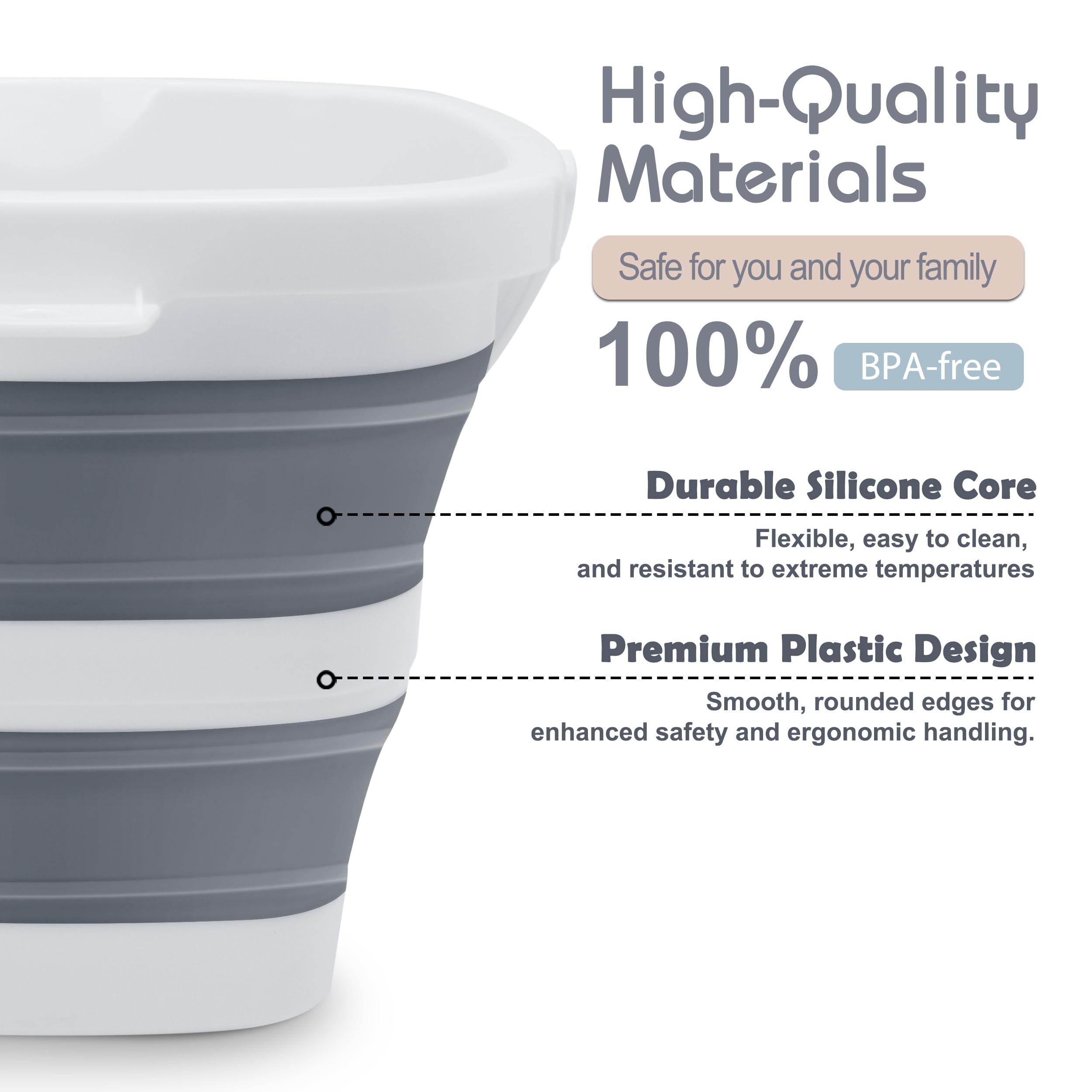 1.4 Gallon (5L) Compact Collapsible Bucket - Small Size (10'' L    8'' H) For House Cleaning, Beach, Car Wash, Camping, And Fish