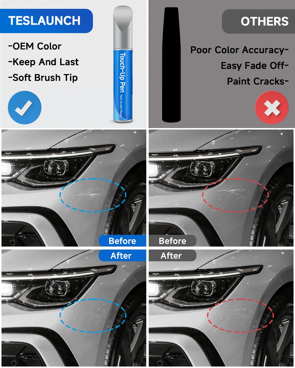 RSACET LA7W/8E Reflex Silver Metallic Touch Up Paint Compatible with Volkswagen Exact Match Touch Up Paint Car Scratch Repair
