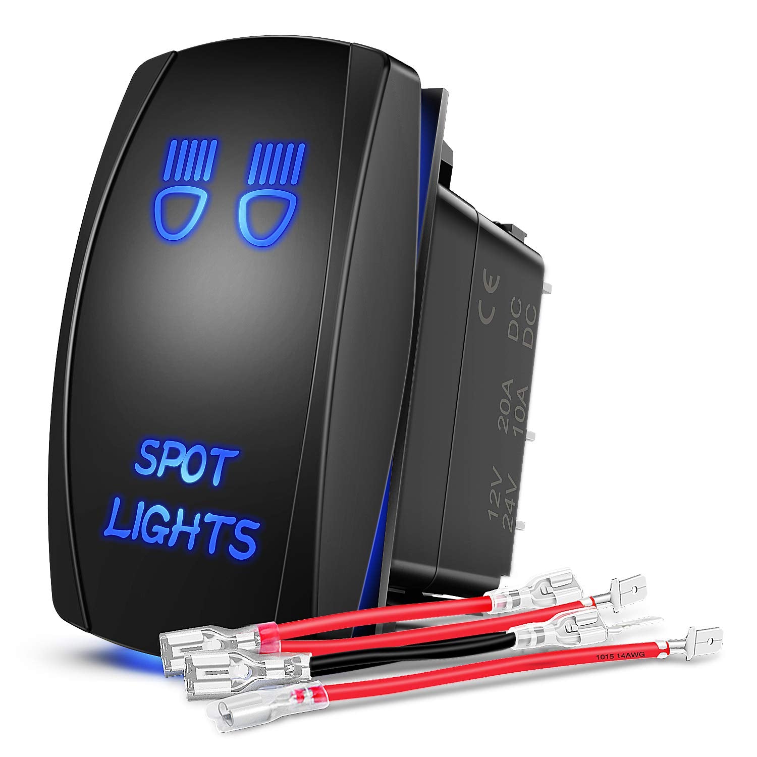 Nilight Spot Lights Rocker Switch Led Light Bar Switch 5Pin Laser On/Off Switches 20A/12V 10A/24V Switch With Jumper Wires Set F