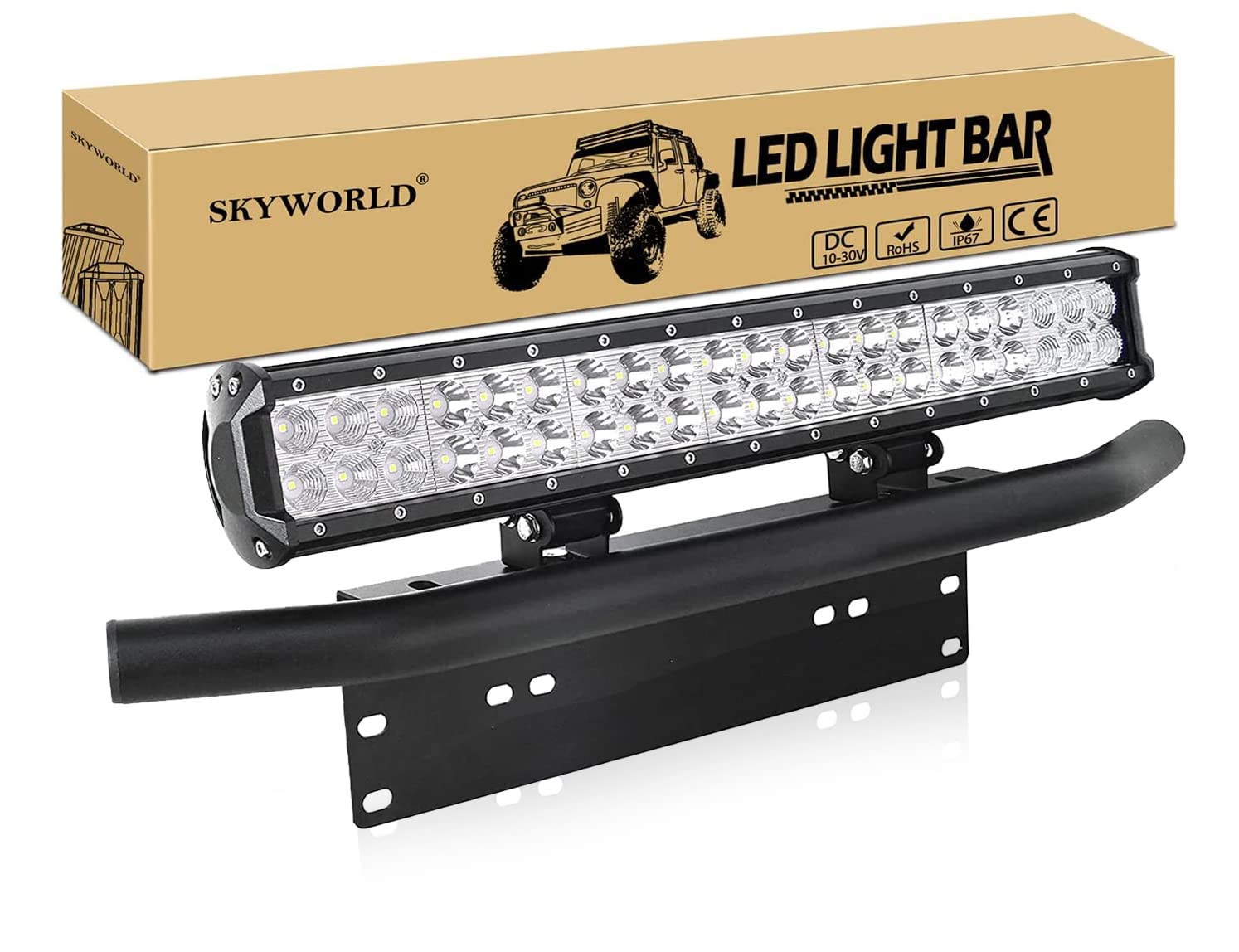 Skyworld Led Light Bar, 20 Inch 126W Spot Flood Combo Beam Work Driving Lamp With License Plate Mounting Bracket For Truck Car Atv Suv 4X4 Boat