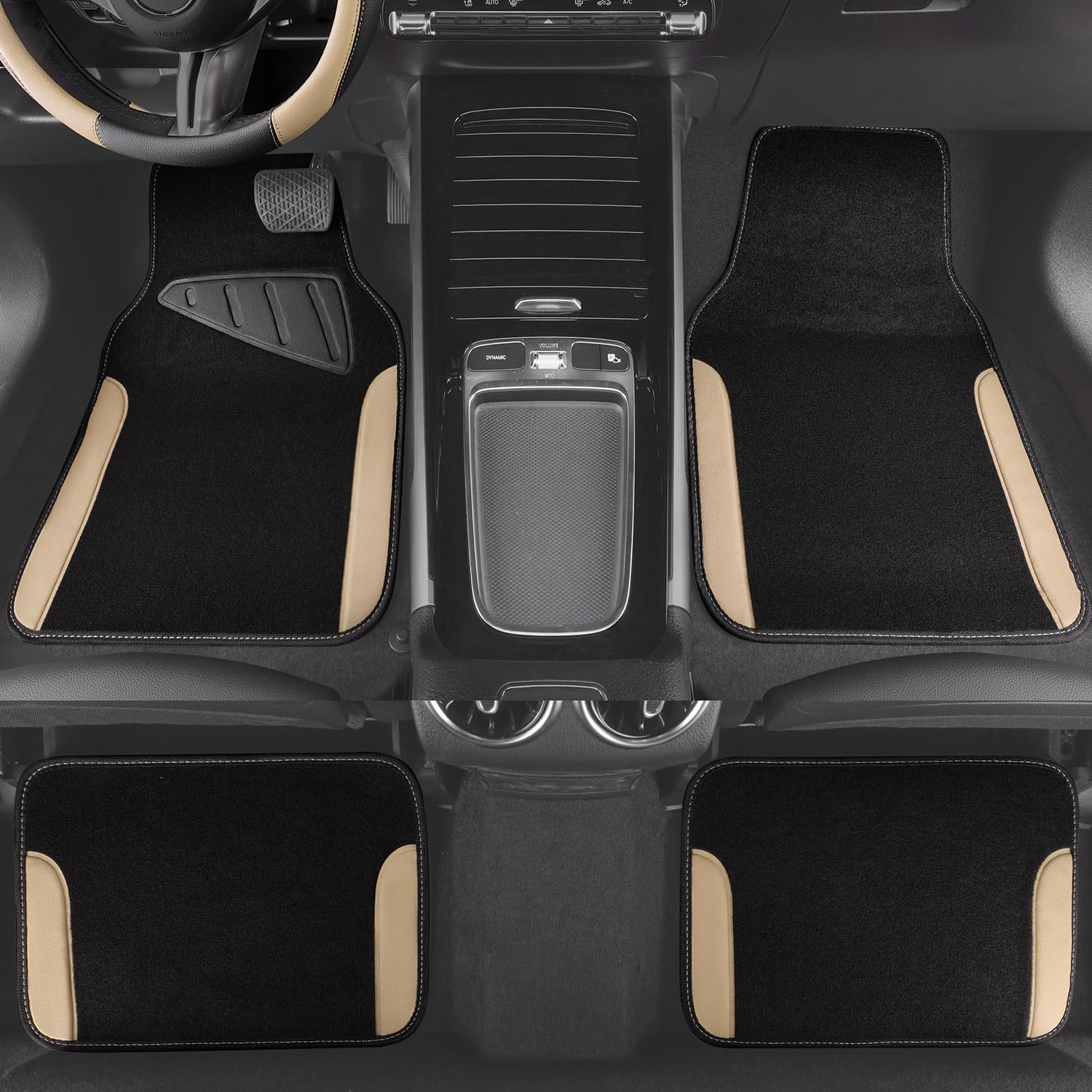 CAR PASS Waterproof Car Floor Mat, Universal Fit Car Mats with Driver Heel Pad, Leather Car Carpet, Anti-Slip Nibbed Backing Flo