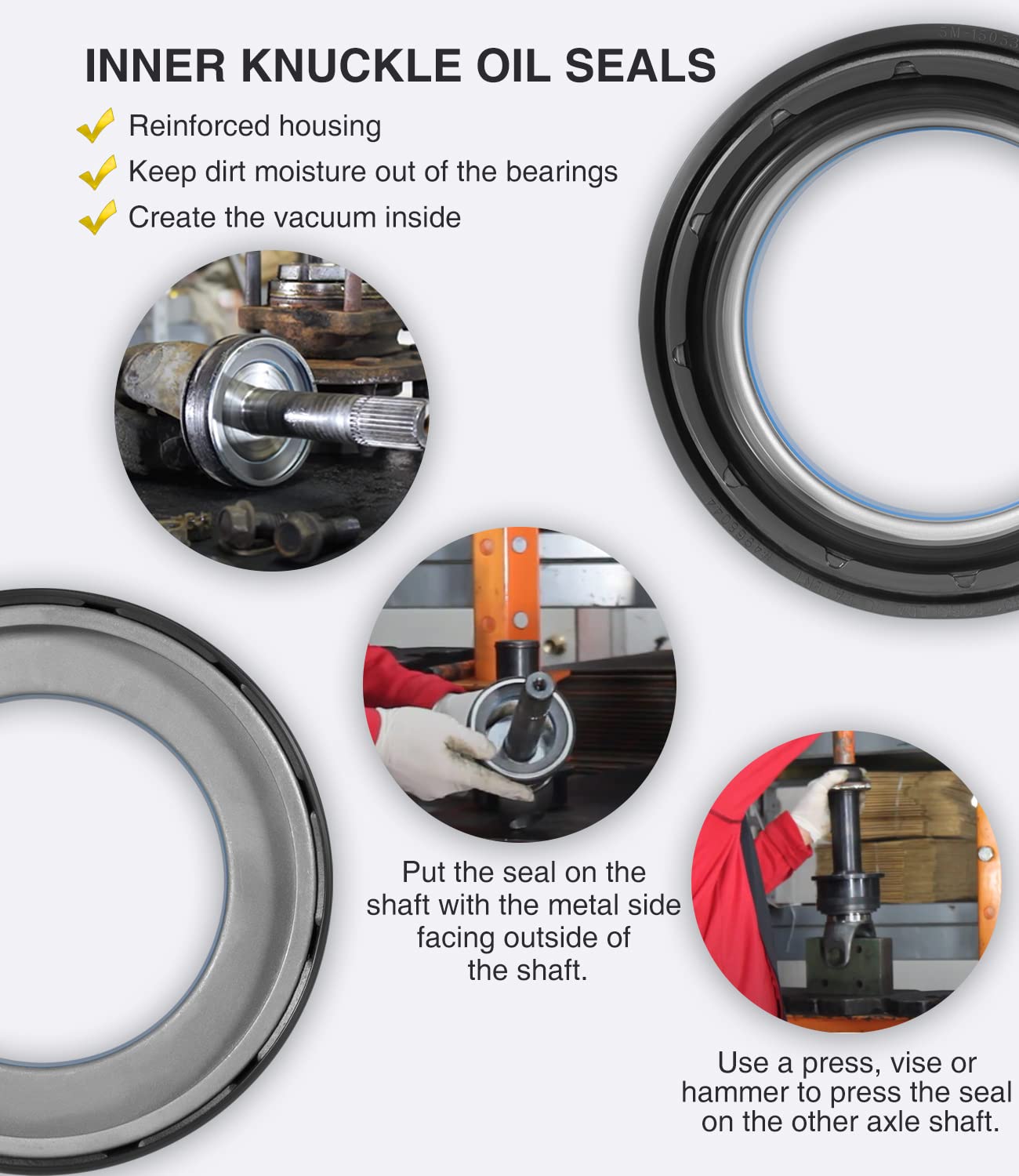 Front Axle Knuckle Tube Seal Kit - Fit For Ford 1998-2004 F250 F350 F450 F550 Super Duty Excursion Dana 50 60 Front Axle Knuckle