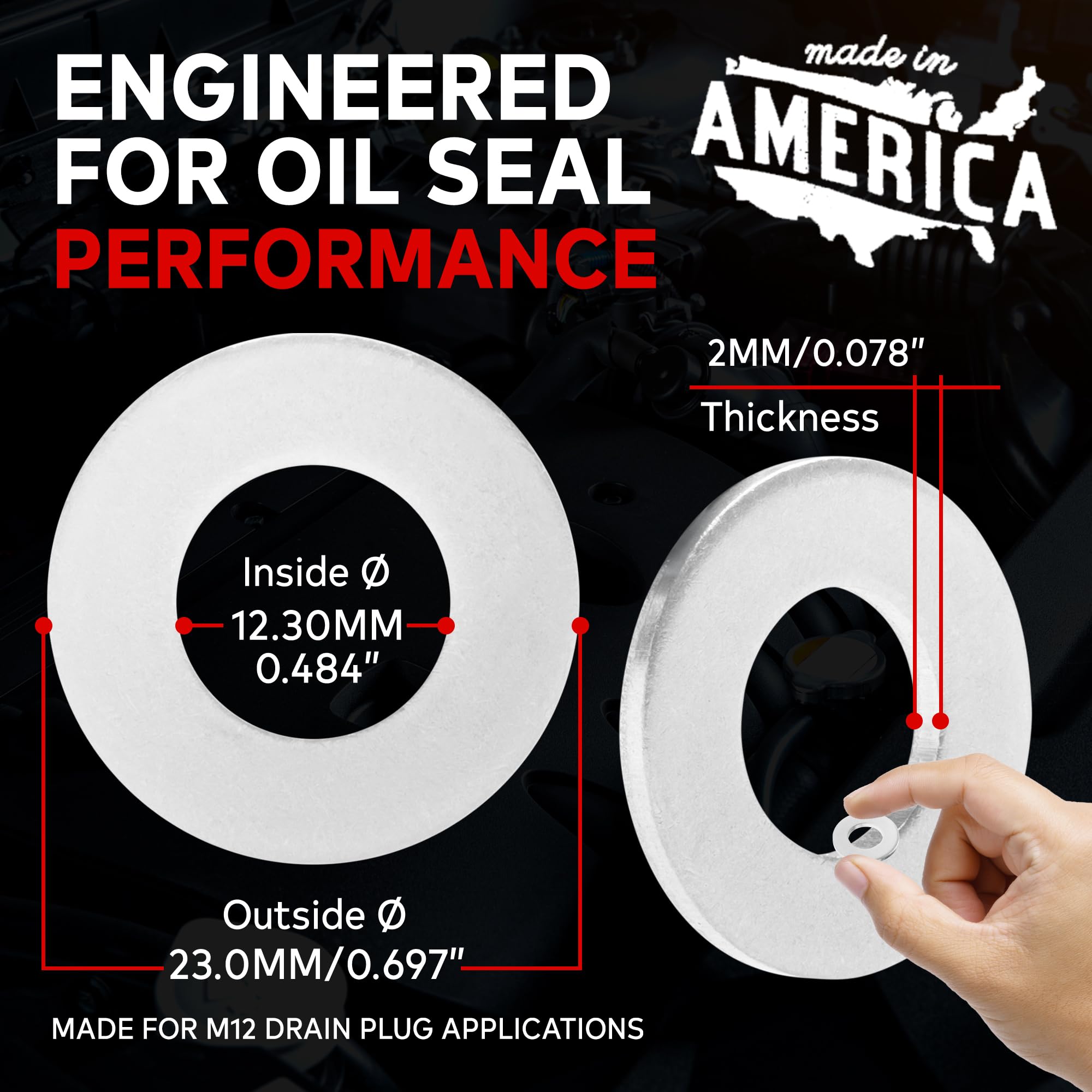 Votex - Made In Usa - M12 12Mm Oil Drain Plug Crush Washer Gasket Seal Ring - Oil/Coolant - Aluminum - 20 Pack - Acwm12
