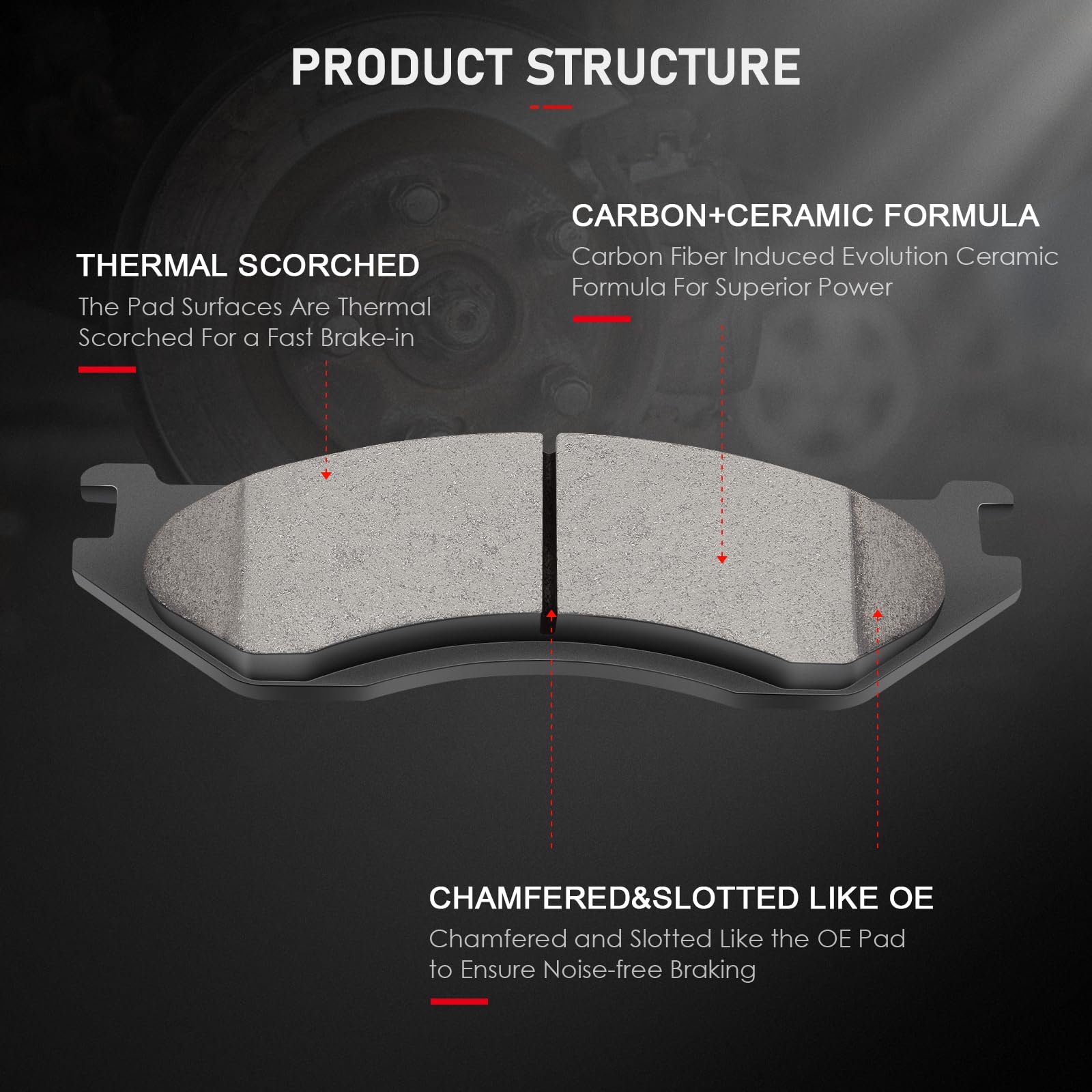 Cciyu D966 Front Ceramic Brake Pads Kits 4Pcs Fit For 2003-2006 For Dodge For Durango,2002-2005 For Dodge For Ram 1500