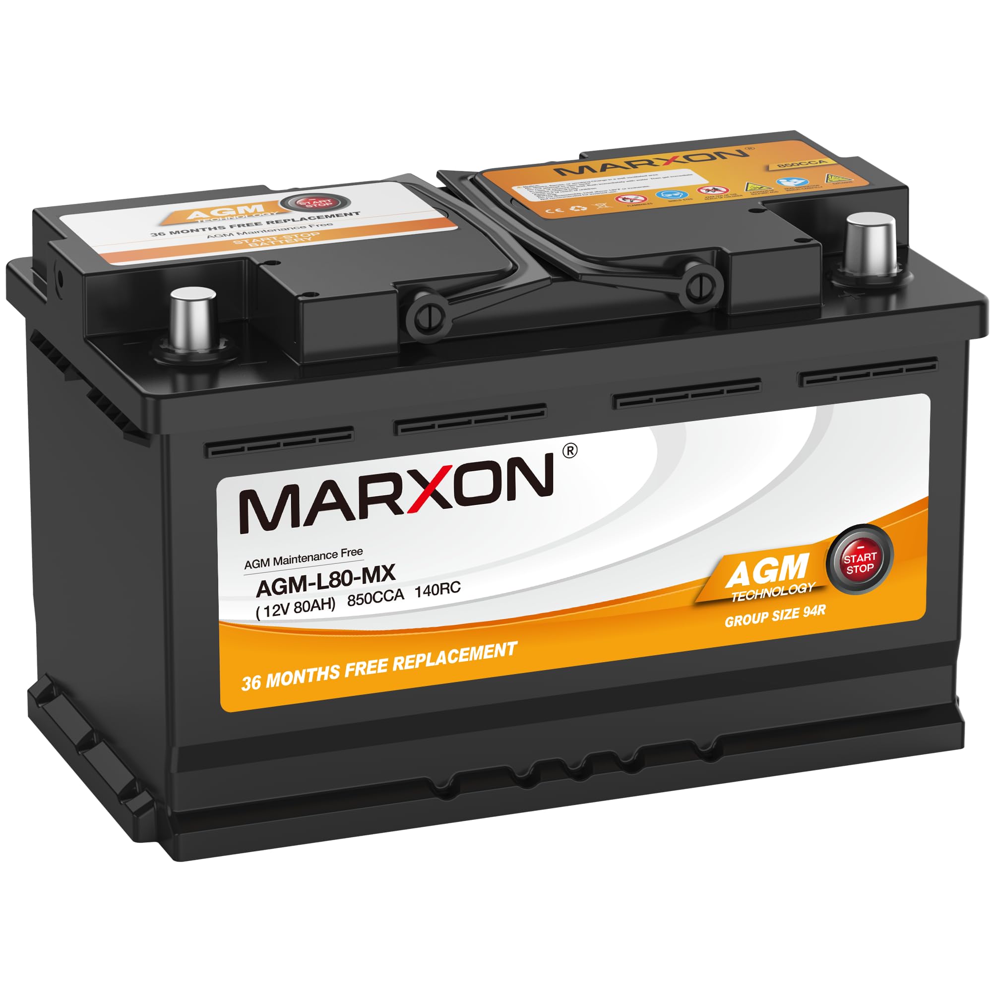 MARXON Group 94R H7 L4 Start and Stop Car Battery 12v 80AH 850CCA AGM BCI94R Maintenance Free Automotive Replacement Batteries 3