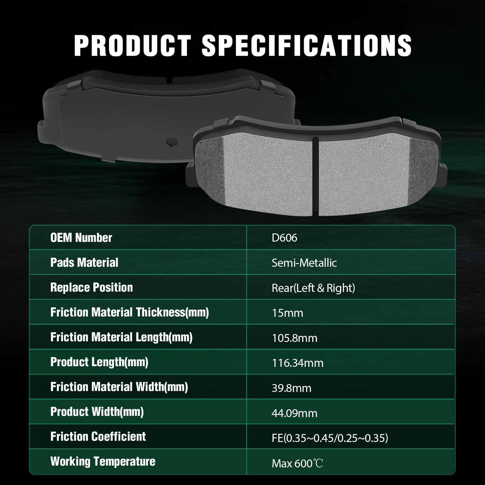 Automuto 4Pcs Rear Semi-Metallic Disc Brake Pads Set D606 For Lexus Gx460 Gx470 Lx450 For Toyota For 4Runner Fj For Cruiser For