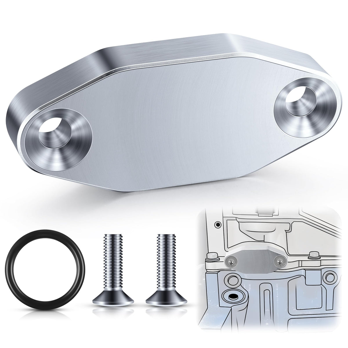 Saillong 1 Pack LS Billet Oil Cooler Block off Plate on Oil Pan LS Billet Oil Port Plate Compatible with Gen III IV Series Engin