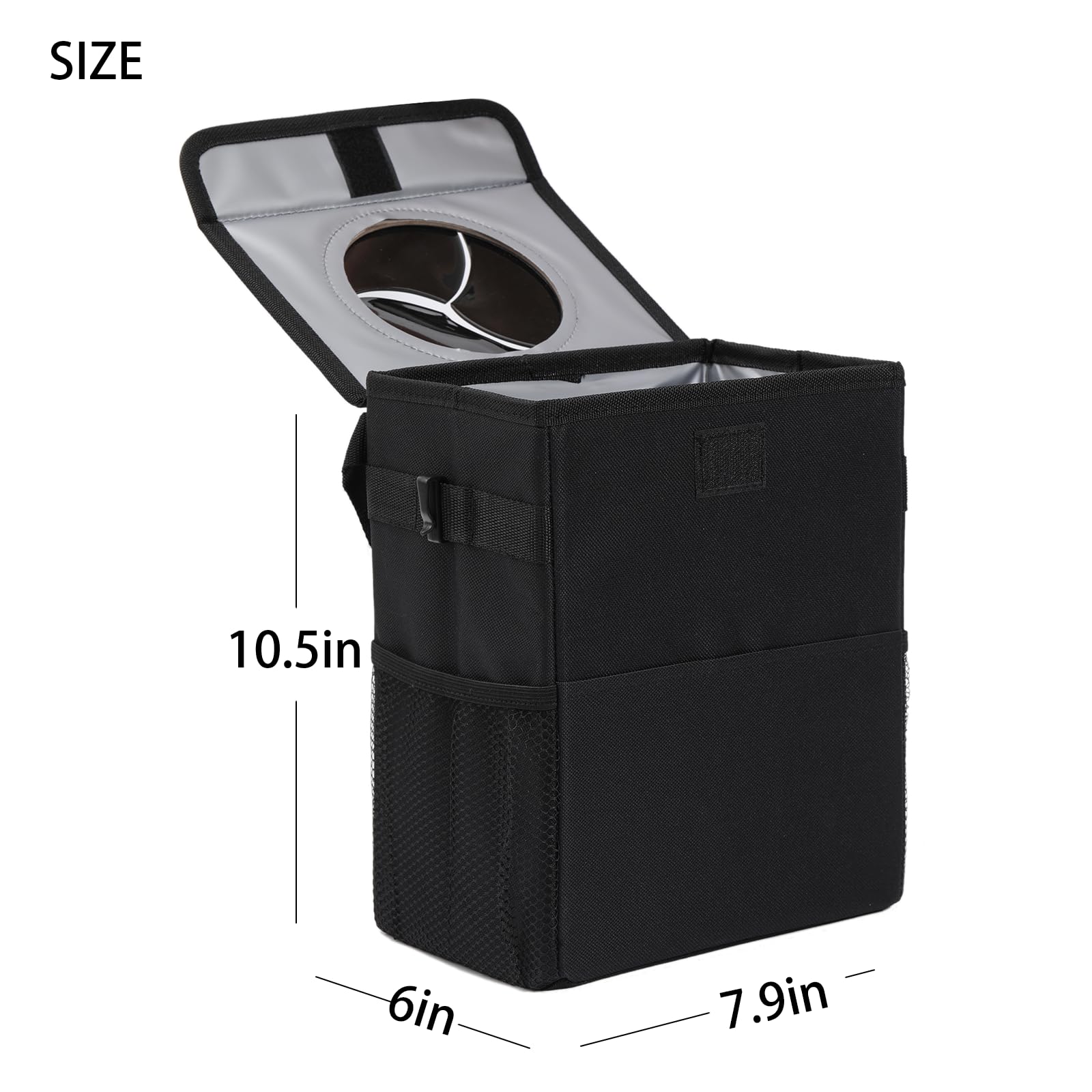 AOKJOY Car Garbage can with lid Leak Proof Vehicle Trash Can 3 Storage Pockets Hanging Waterproof car Trash Bag for SUV Black