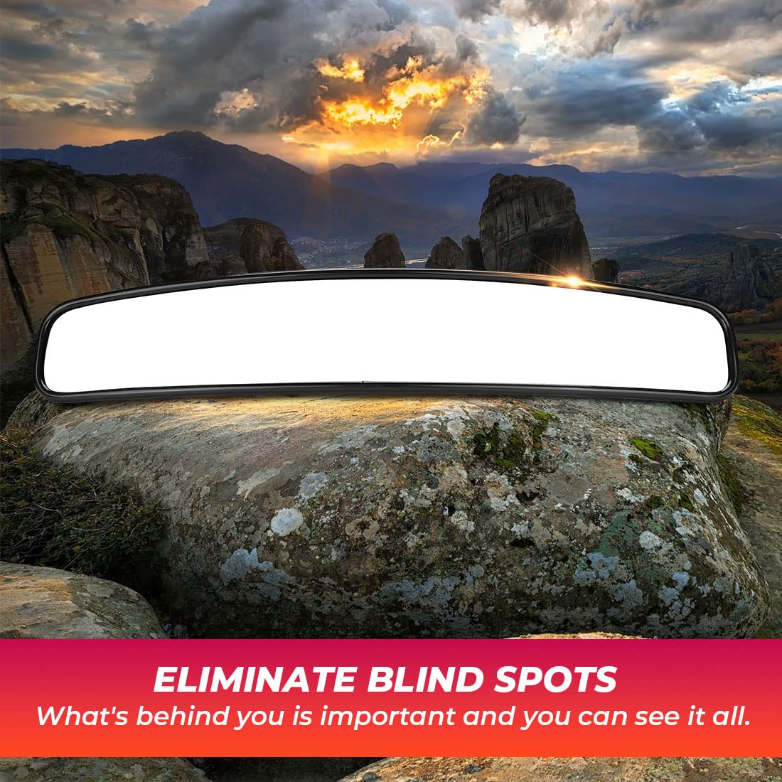 Kemimoto 17 Utv Rear View Center Mirror, Utv Race Mirror With 3/4 1.75 Or 2 Clamps Compatible With Polaris Rzr, Pioneer, Can-Am Commander Maverick, Talon 1000R 1000X, Mule