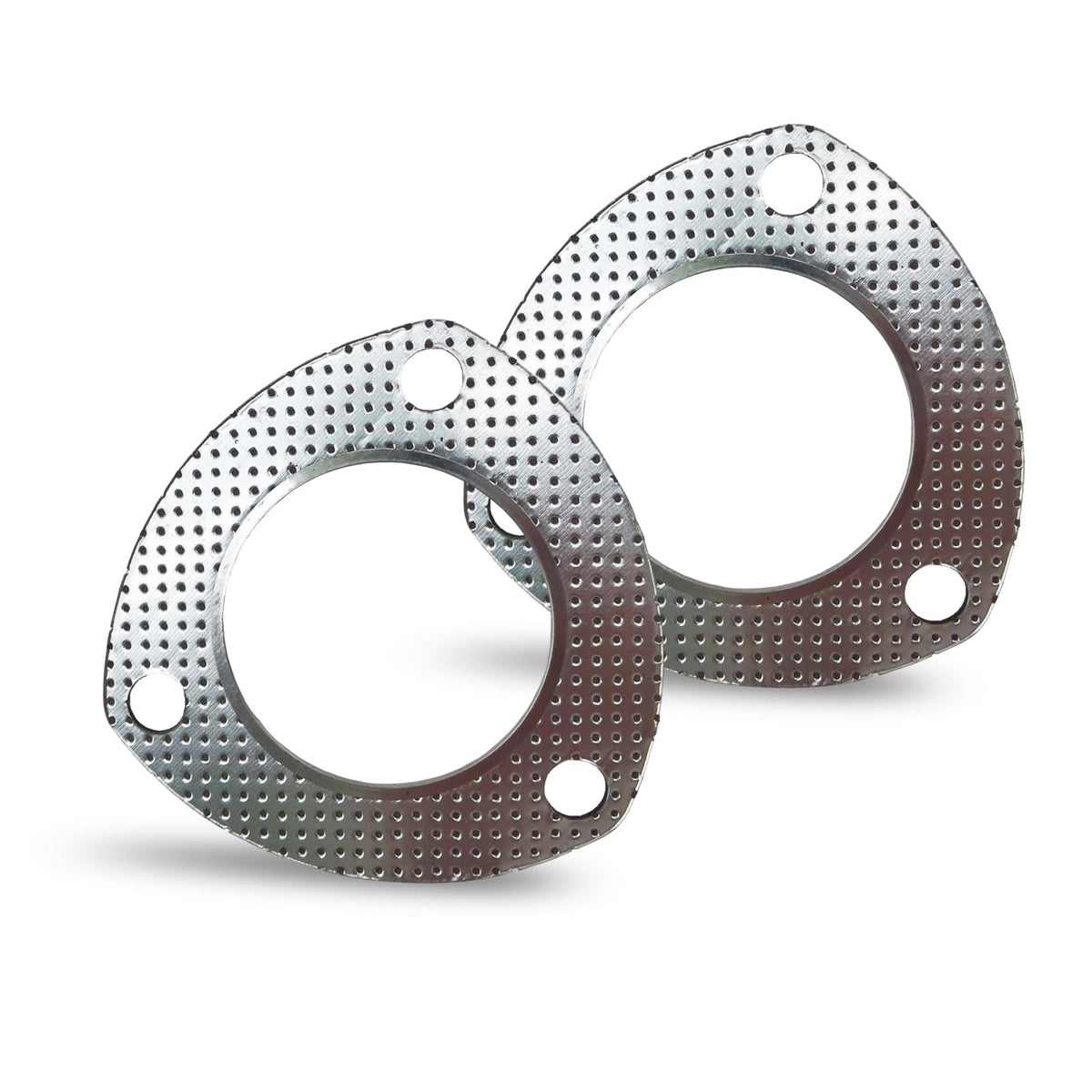 Fluher 2 Pcs Car Exhaust Gasket, Durable Metal 500Mpa Vehicle Seal Accessories With 3 Holes, Universal Waterproof Oval Automotive Exhaust Gasket Replacements For Truck Suv Car (Silver #2.5In)