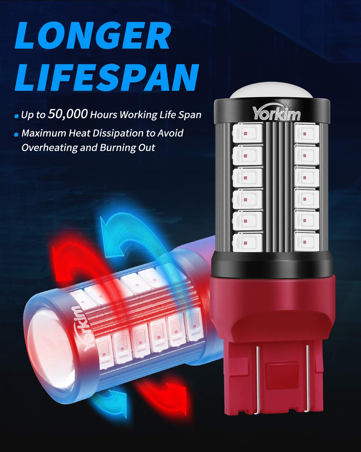 Yorkim 7440 Led Bulb Bright Red Lights, T20 Led Bulbs, 7443 Led Bulbs, 7441 Led Bulbs, W21W Led Lights, 7444 Bulbs, For Reverse/Backup/Brake Light - 5730 33 Smd Pack Of 2