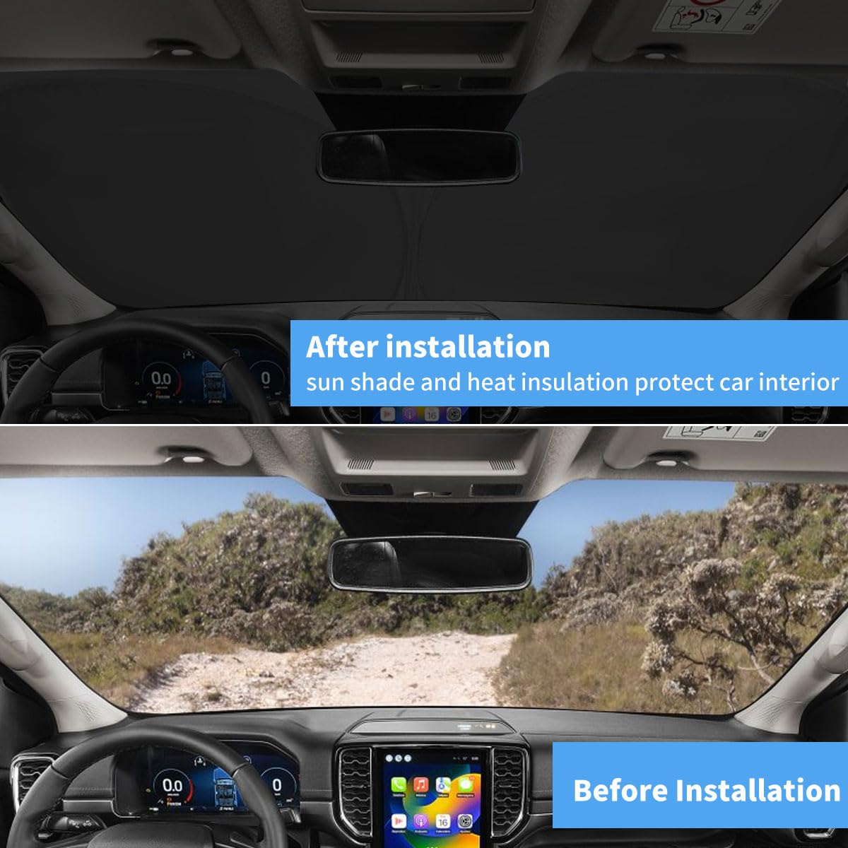 Windshield Sun Shade For Ford Range Window Sunshade For Ranger Xl, Xlt, Lariat 2019-2025 Accessories Sunshade Windshield Cover F