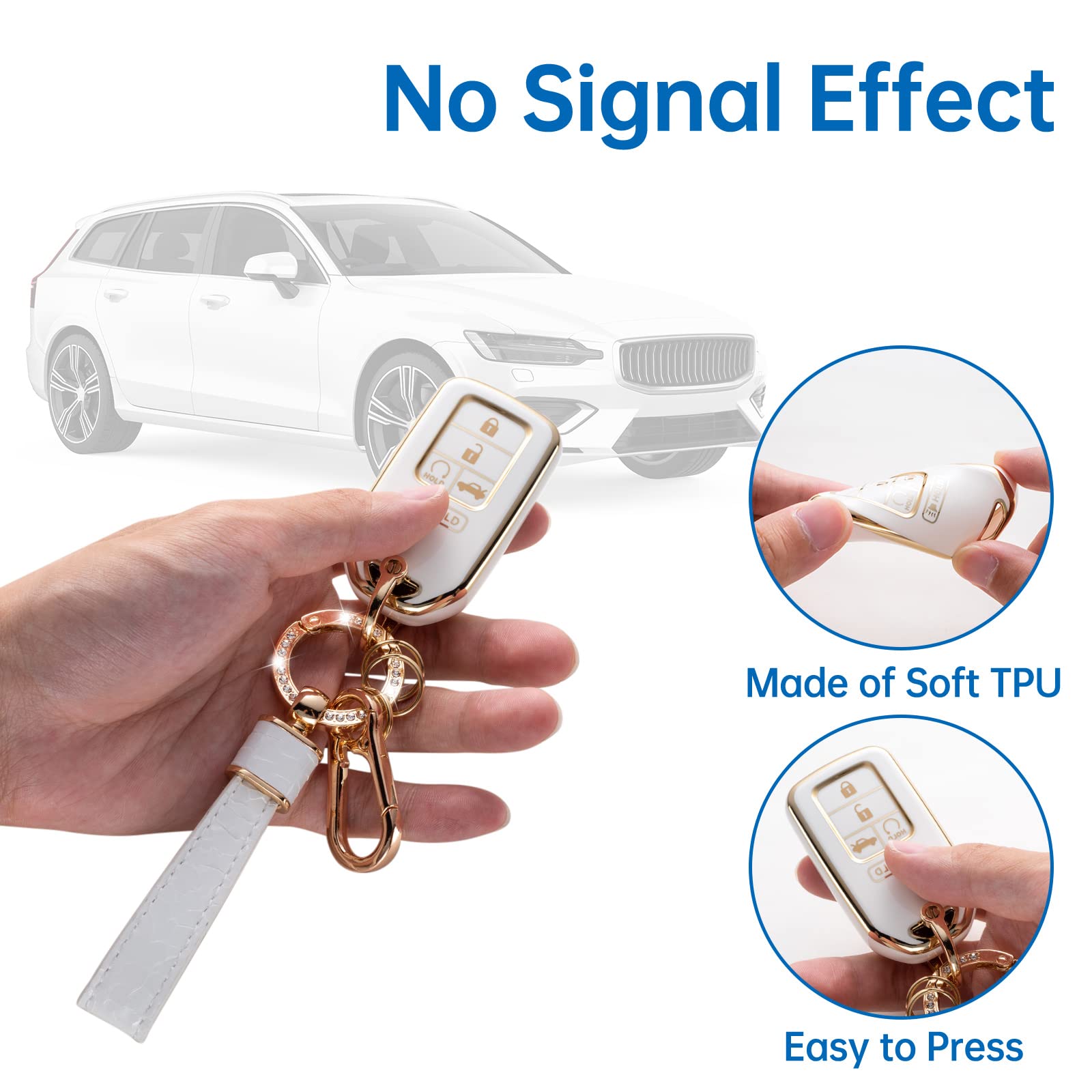 Cacarlike For Honda Key Fob Cover With Leather Lanyard, Car Key Fob Case Compatible With Honda Accord Civic Crv Pilot Odyssey Sm