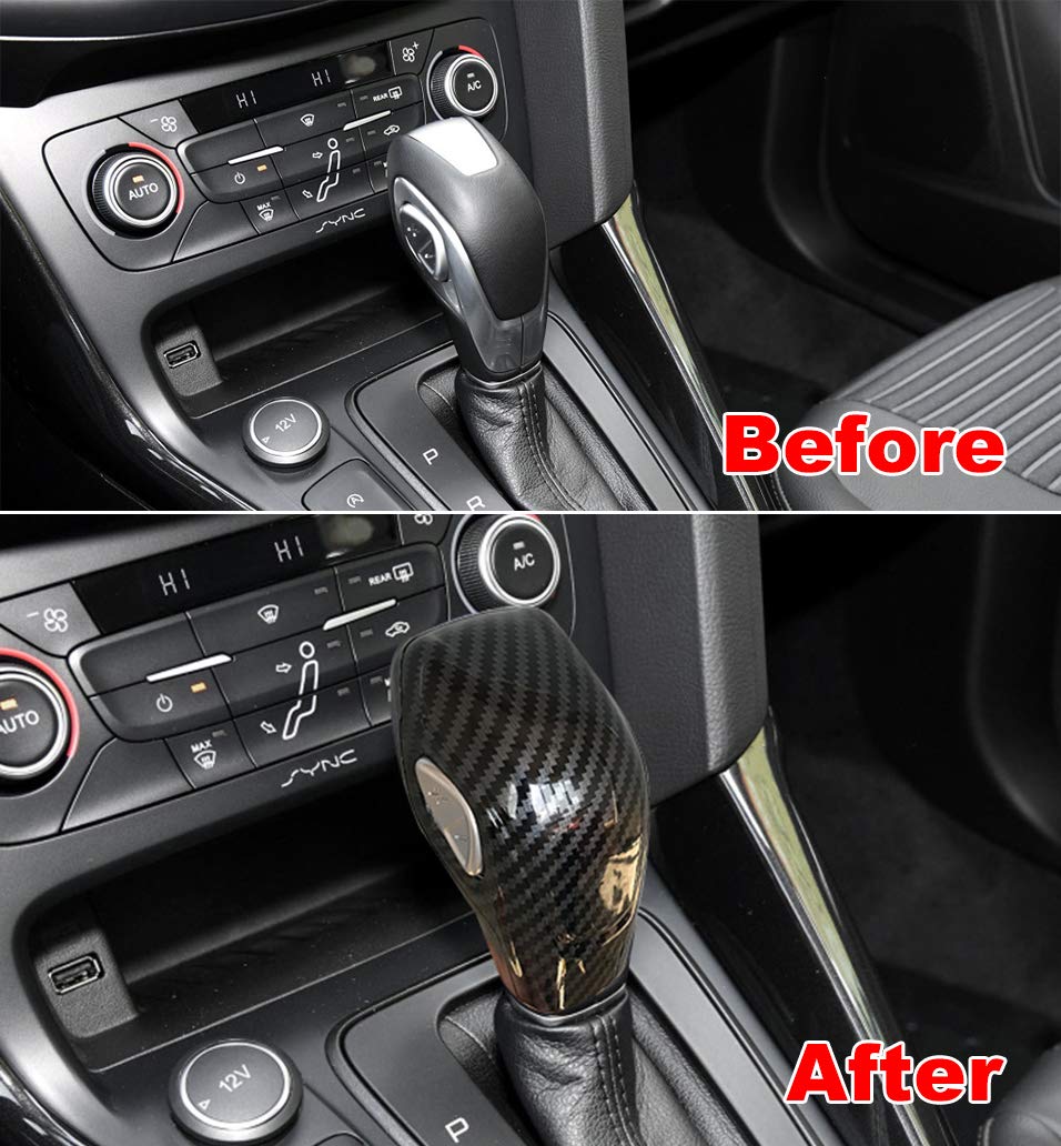 Ruihe Car Gear Shift Knob Cover Carbon Fiber Color Sticker Trim Fit For Ford Focus Fiesta Fusion Escape C-Max Transit-150 Transit-250 Transit-350 Transit Connect