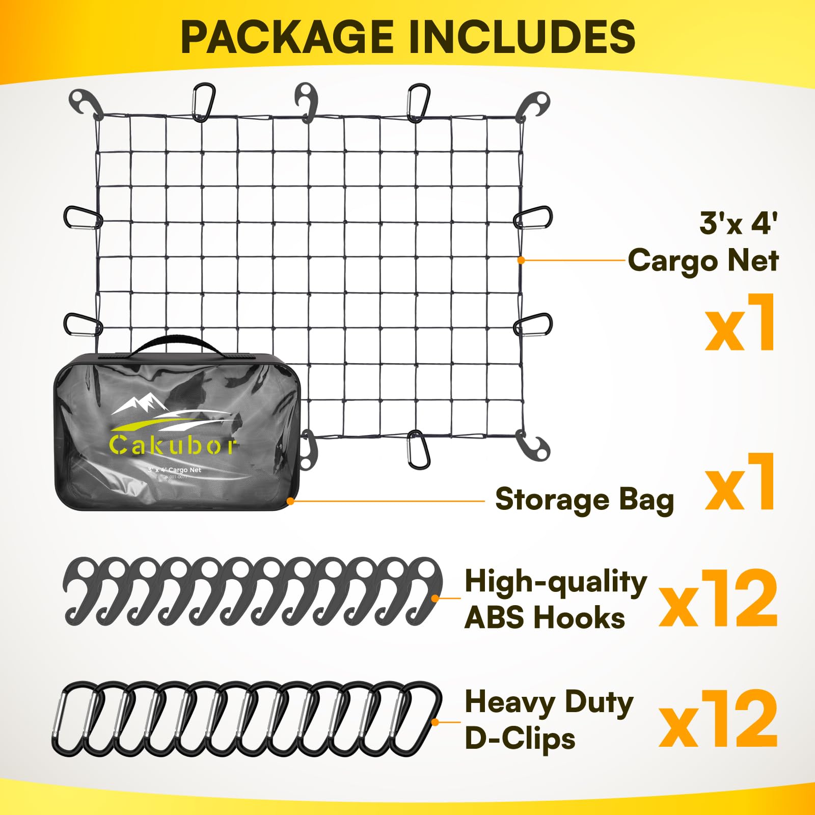 Cakubor Truck Bed Cargo Net, 3'X4' Stretches To 8'X10', For Pickup Truck Bed, 4''X4'' Mesh Super Duty Bungee Cargo Net With 24 P