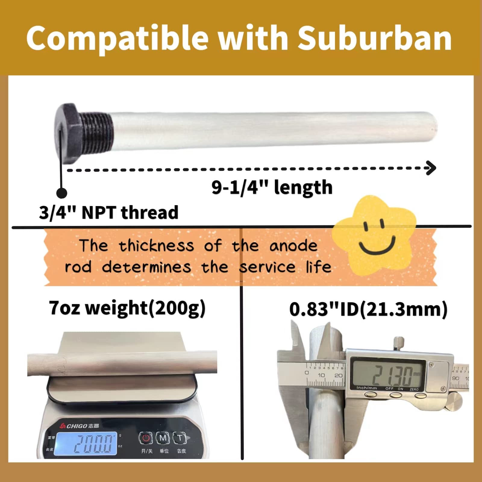 3Pack Rv Water Heater Anode Rod And Flush Wand, Compatible With Suburban And Mor-Flo Water Heater Tanks, 9.25'' Length & 3/4'' N