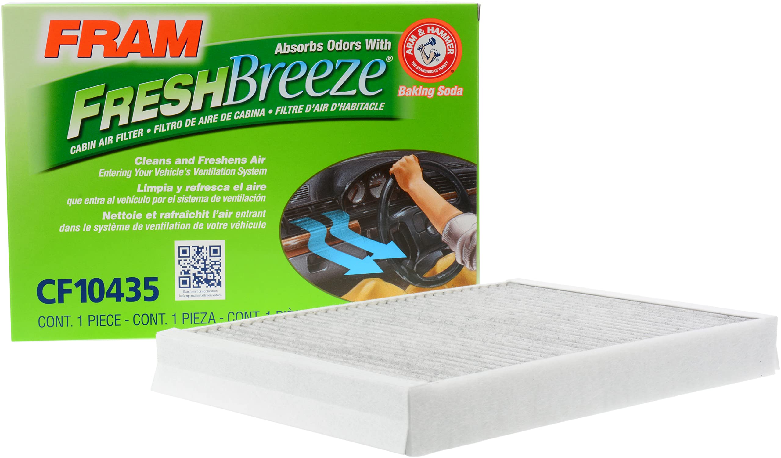 Fram Fresh Breeze Cabin Air Filter Replacement For Car Passenger Compartment W/ Arm And Hammer Baking Soda,Easy Install,Cf10435