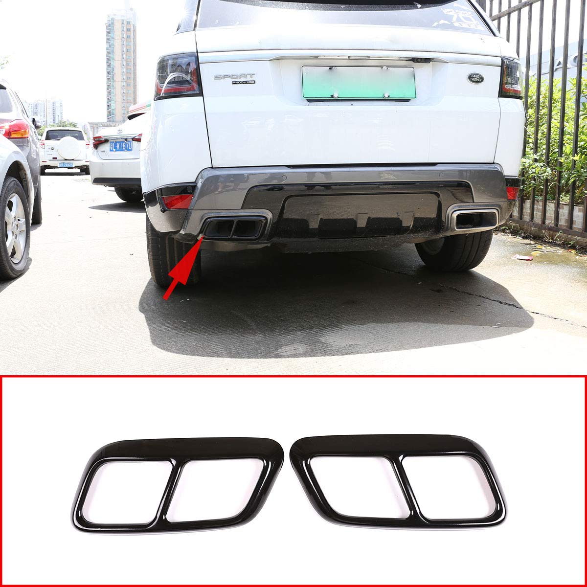 Cheya 2Pcs Bright Black Chrome Stainless Steel Car Tail Exhaust Pipe Cover Trim For Range Rover Sport 2018 2019 2020 Year Accessories