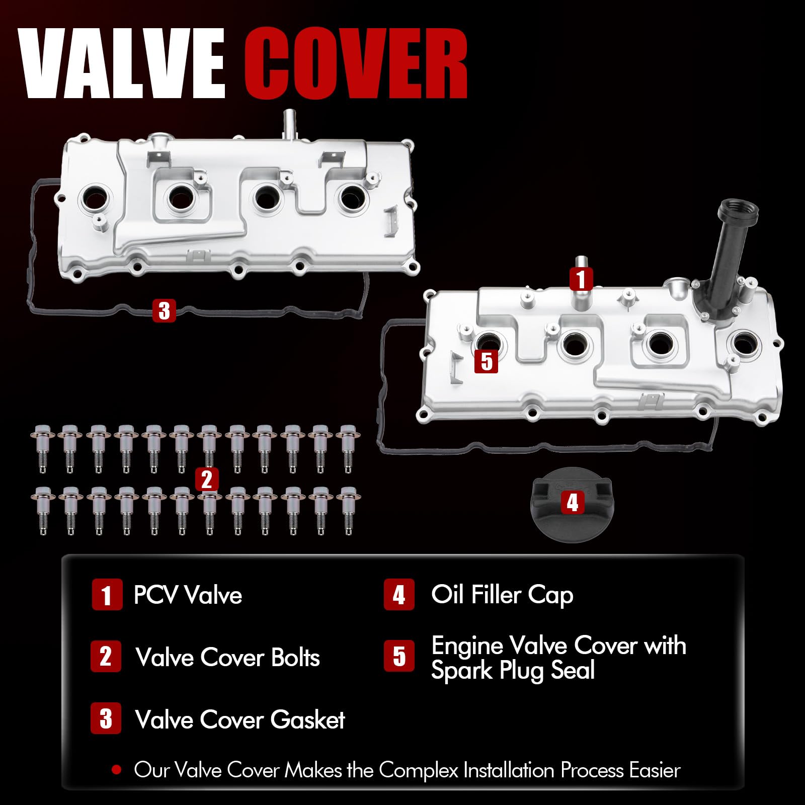 MITZONE Aluminum Valve Covers Kit for Nissan Armada/Pathfinder/Titan NV3500 QX56 5.6L - Upgrade Silver Finish, Compatible Parts #13264-ZE01A/ZE