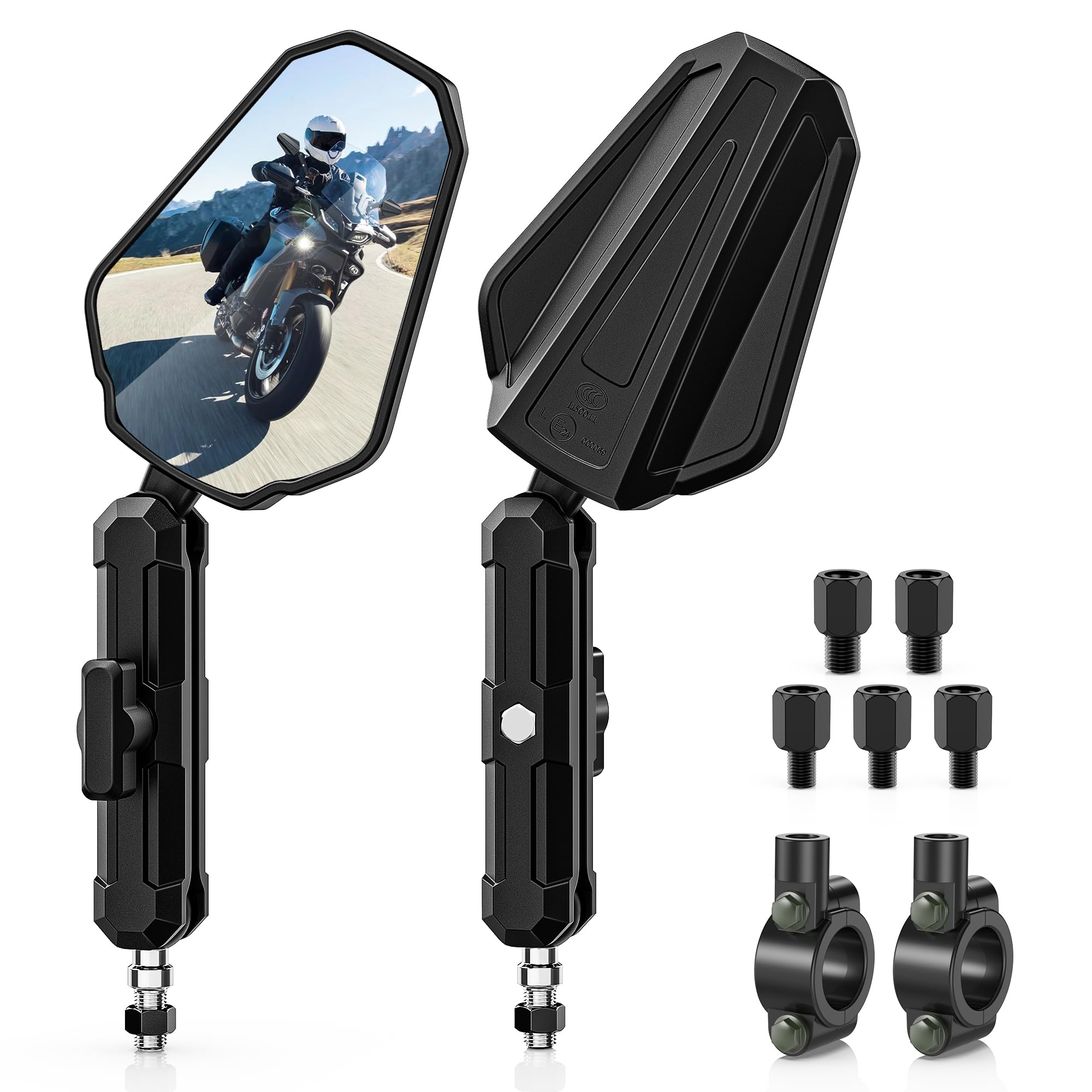 MICTUNING Adventure Motorcycle Mirrors, 360 Adjustable CNC Aluminum Alloy,Foldable 7/8 Handlebar M10 M8 Rear View Mirror Compa