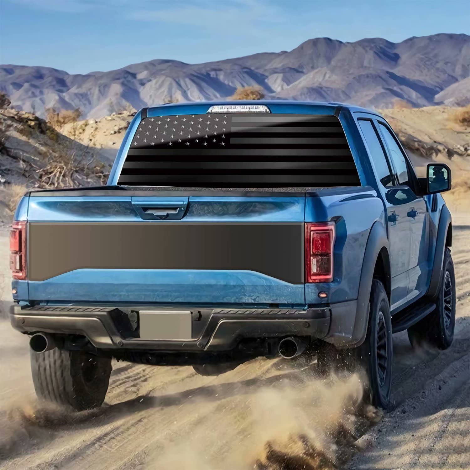 American Flag Decals For Trucks, Rear Window Decal, Truck Back Window Graphics Black Gray-Size 66'' X 20''