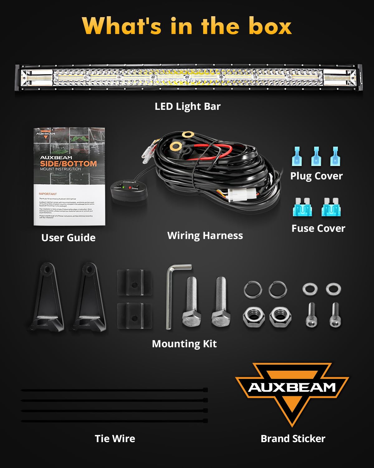 Auxbeam 6 Modes Amber White Series, 42 Inch 240W Curved Led Light Bar, Strobe Warning Flashing Dual Color Fog Light, Spot Flood