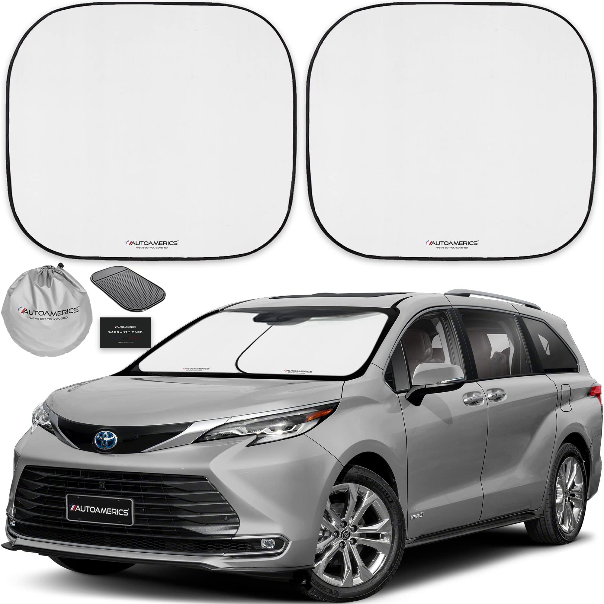 Autoamerics Windshield Sun Shade 2-Piece Foldable Car Front Window Sunshade for Full Size SUV Truck Tesla - Auto Sun Blocker Vis