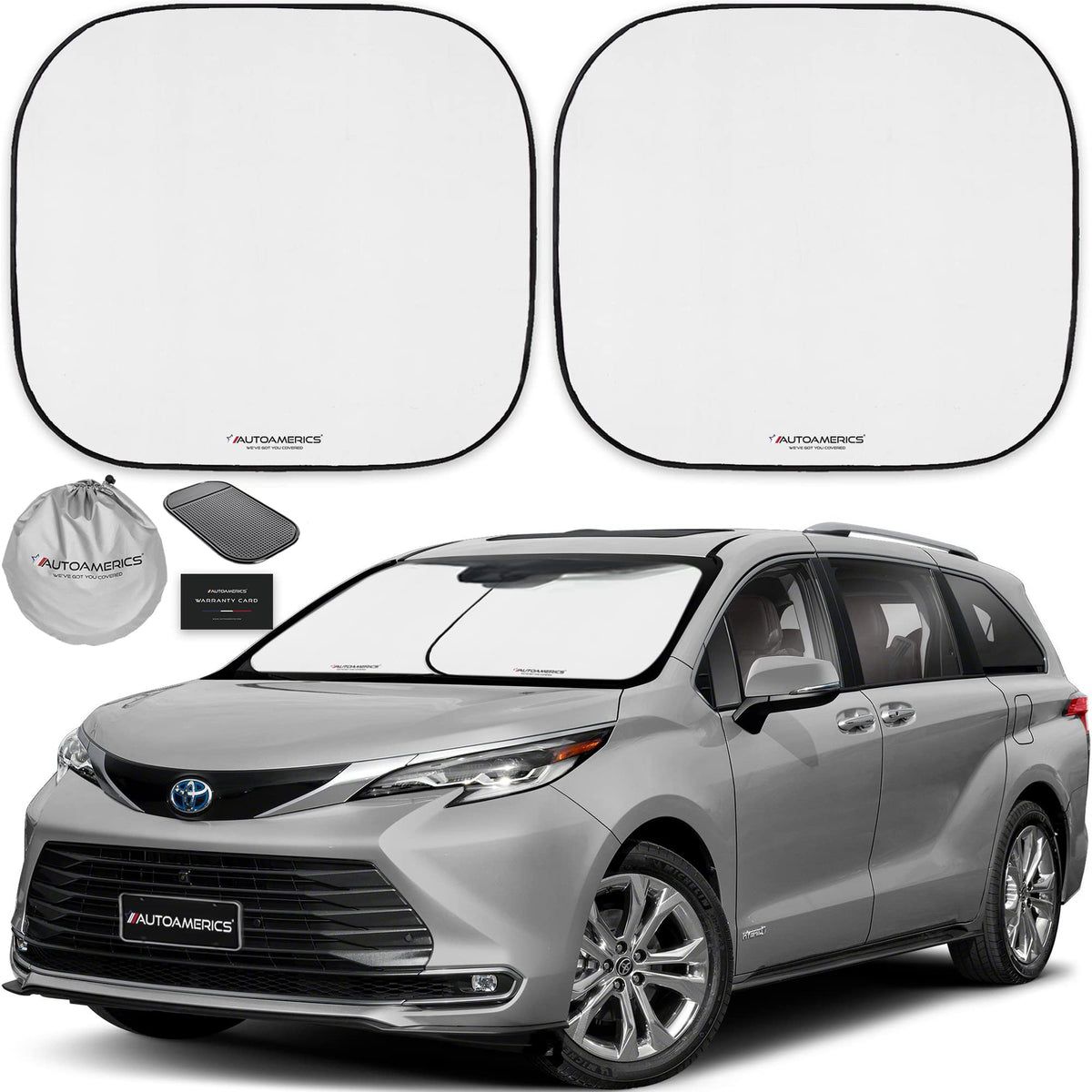 Autoamerics Windshield Sun Shade 2-Piece Foldable Car Front Window Sunshade for Full Size SUV Truck Tesla - Auto Sun Blocker Vis