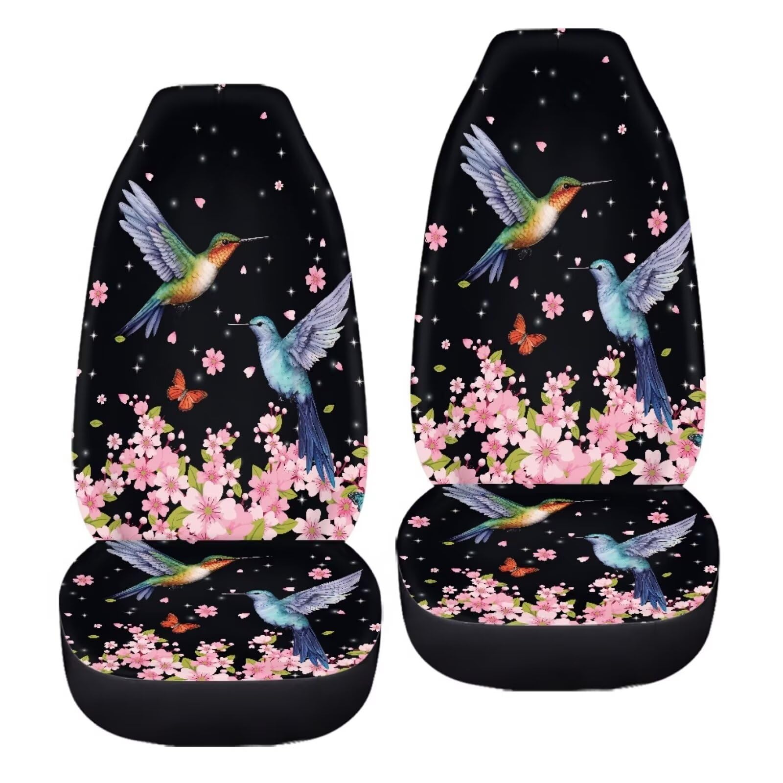Bigcarjob Flower Hummingbird Car Seat Cover Set For Front Seat Only,2 Pack Cherry Flower Birds Printed Auto Front Seat Protector