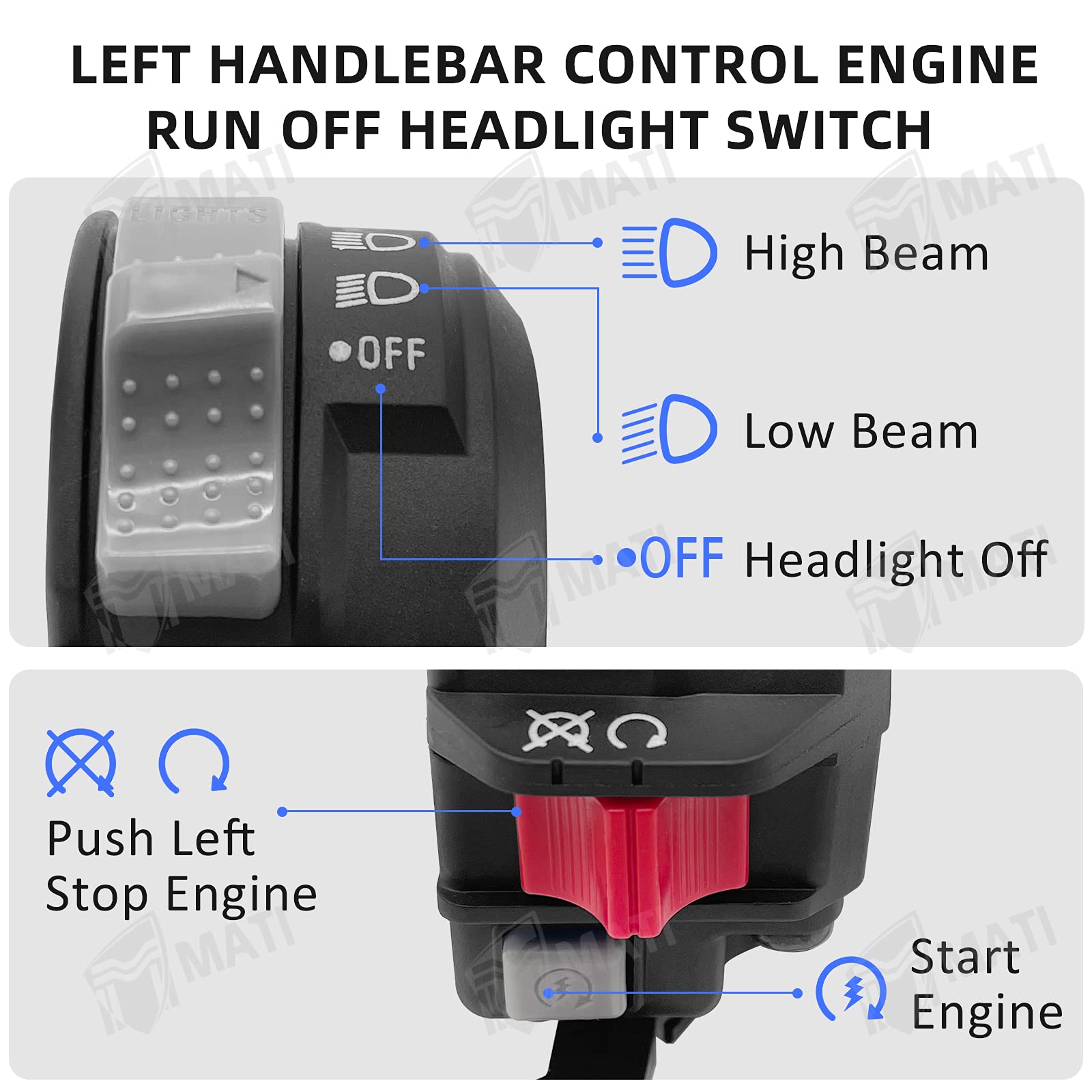 Left Handlebar Control Engine Start Run Off Headlight Switch for Yamaha Wolverine 350 YFM350F Big Bear 350 YFM350F/U Kodiak 400